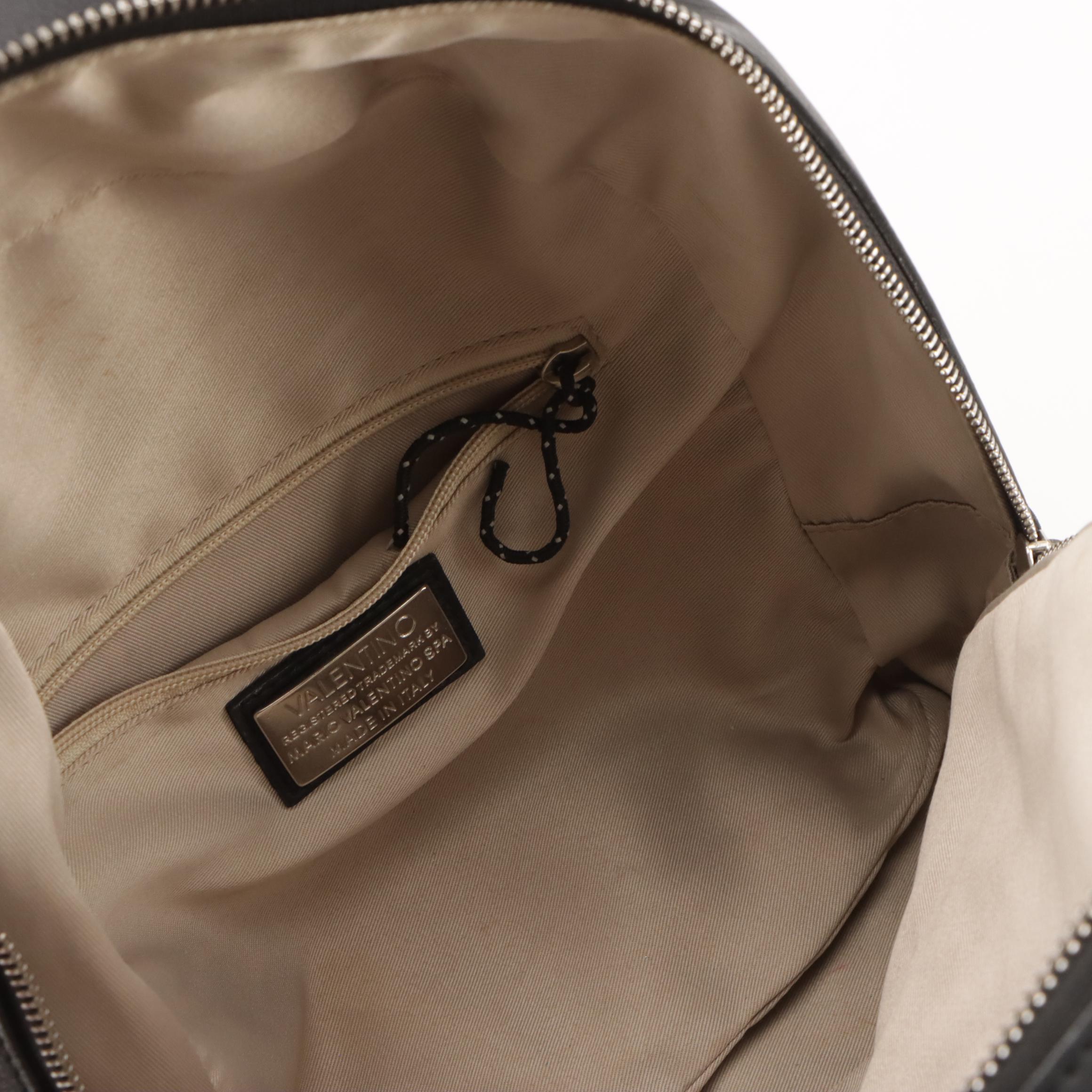 Mario Valentino Spa Mini Backpack in Black Studded and Chevron Quilted Leather