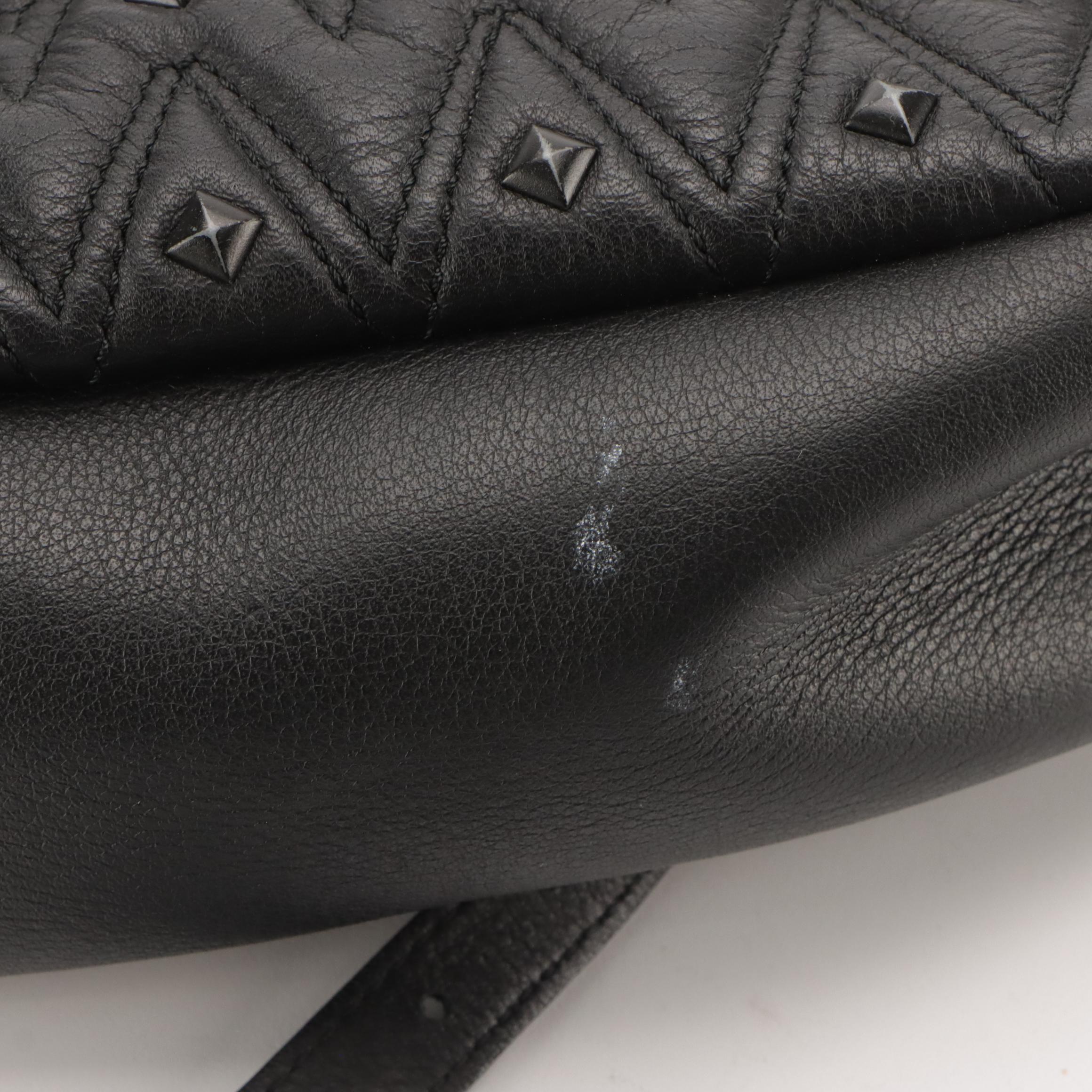 Mario Valentino Spa Mini Backpack in Black Studded and Chevron Quilted Leather