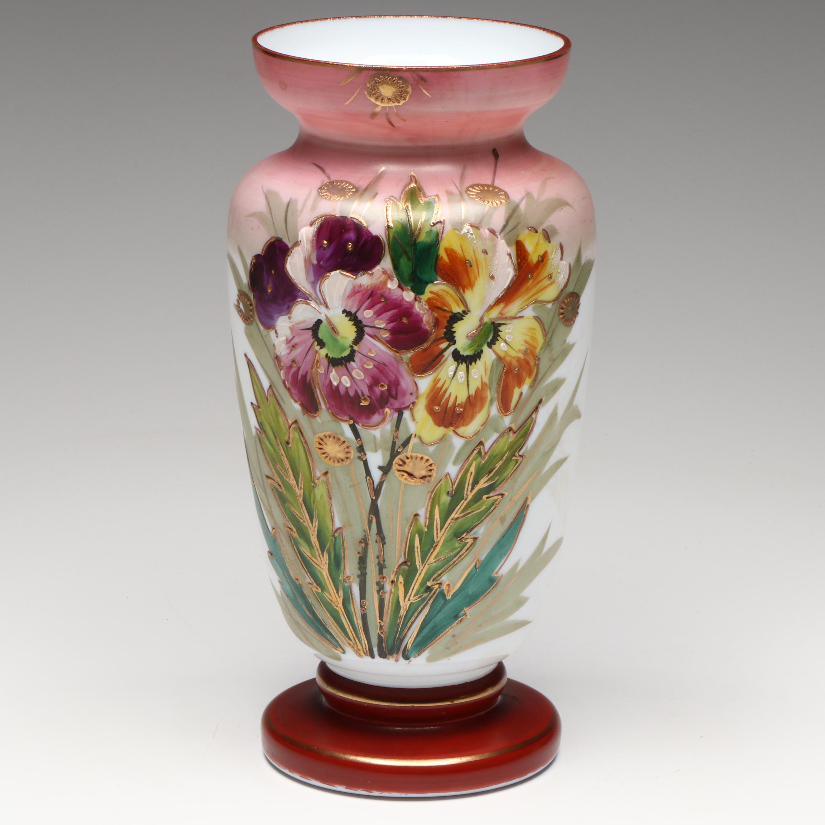 Victorian Style Hand-Painted Glass Vase, 20th Century