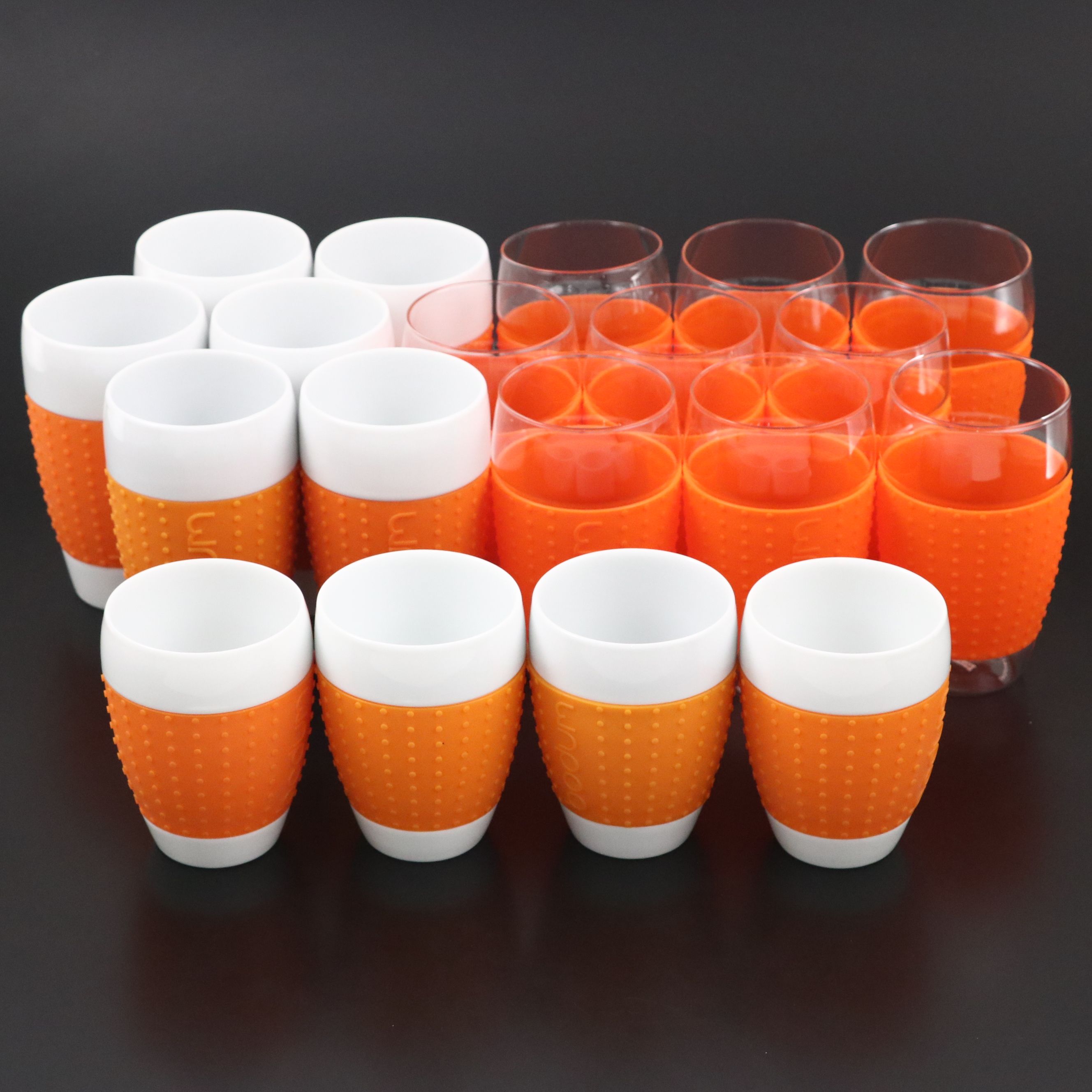 Bodum "Pavina" Glass and Ceramic Tumblers with Silicone Sleeves