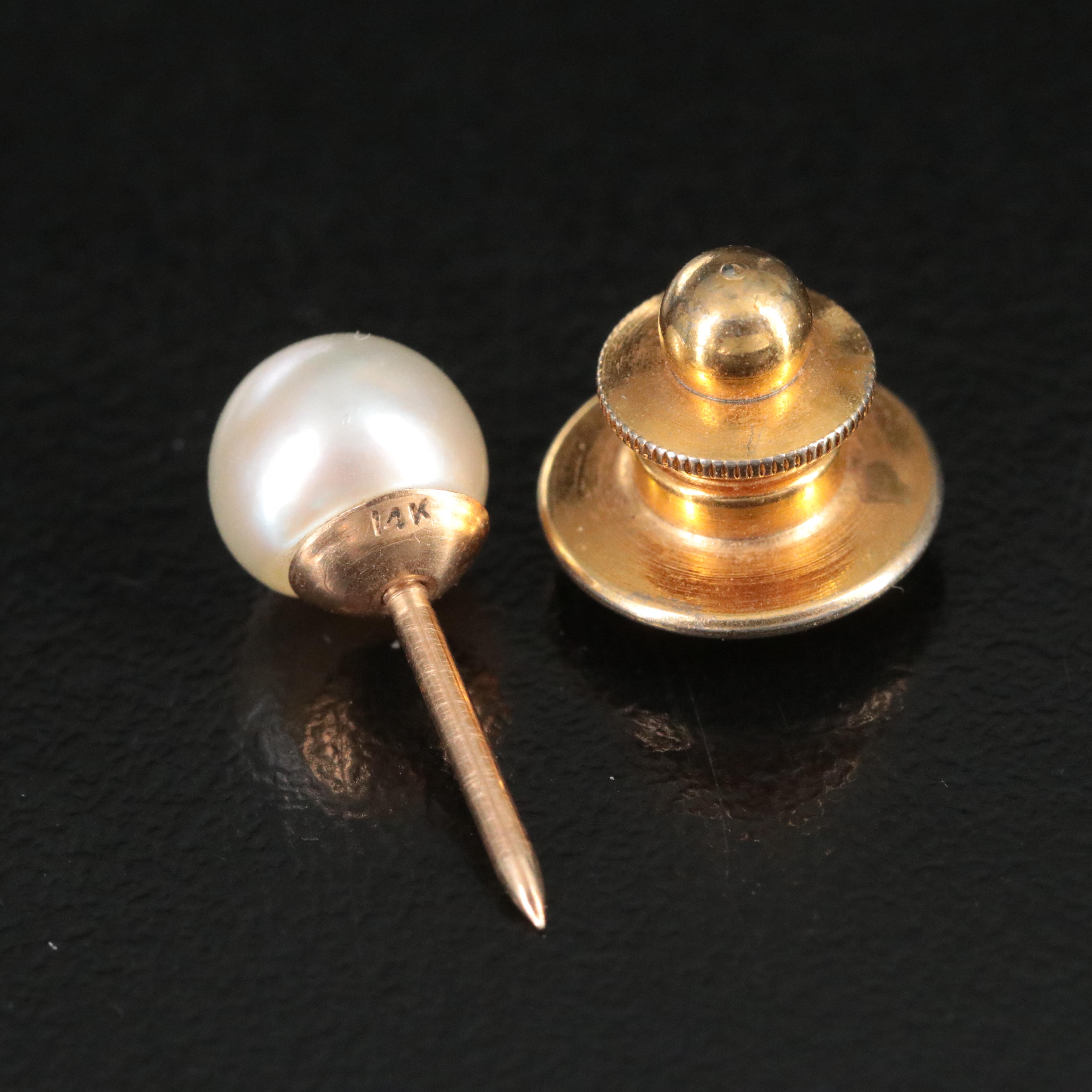 14K Pearl Tie Tacks