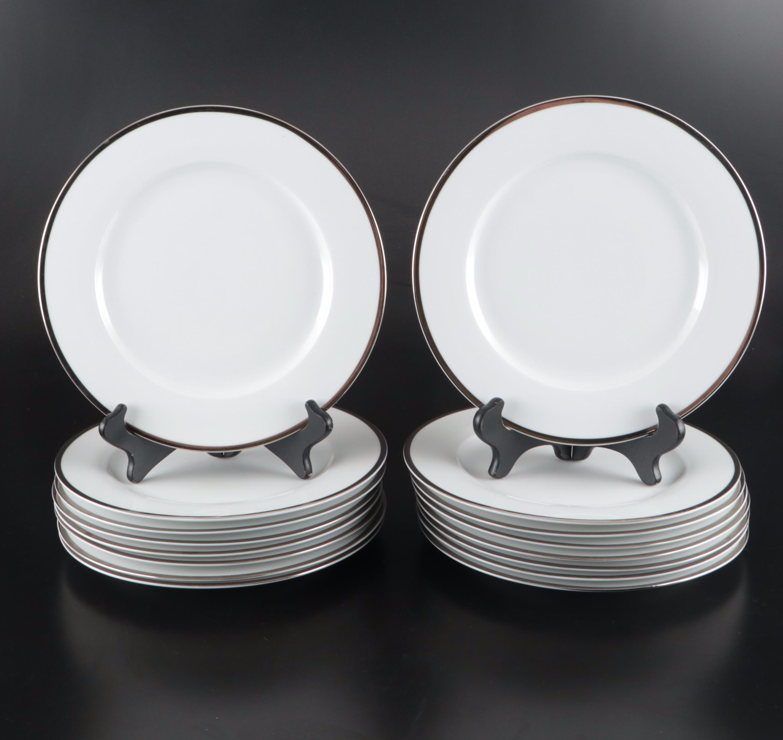 Pottery Barn "Snowflakes" Ceramic Salad Plates with Crate & Barrel Dinner Plates