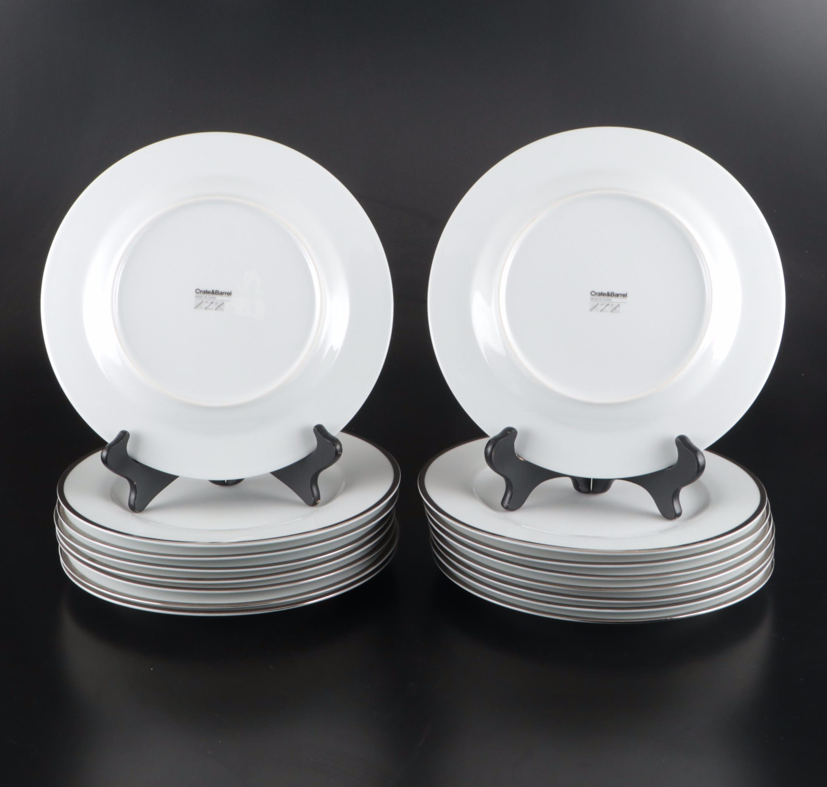 Pottery Barn "Snowflakes" Ceramic Salad Plates with Crate & Barrel Dinner Plates