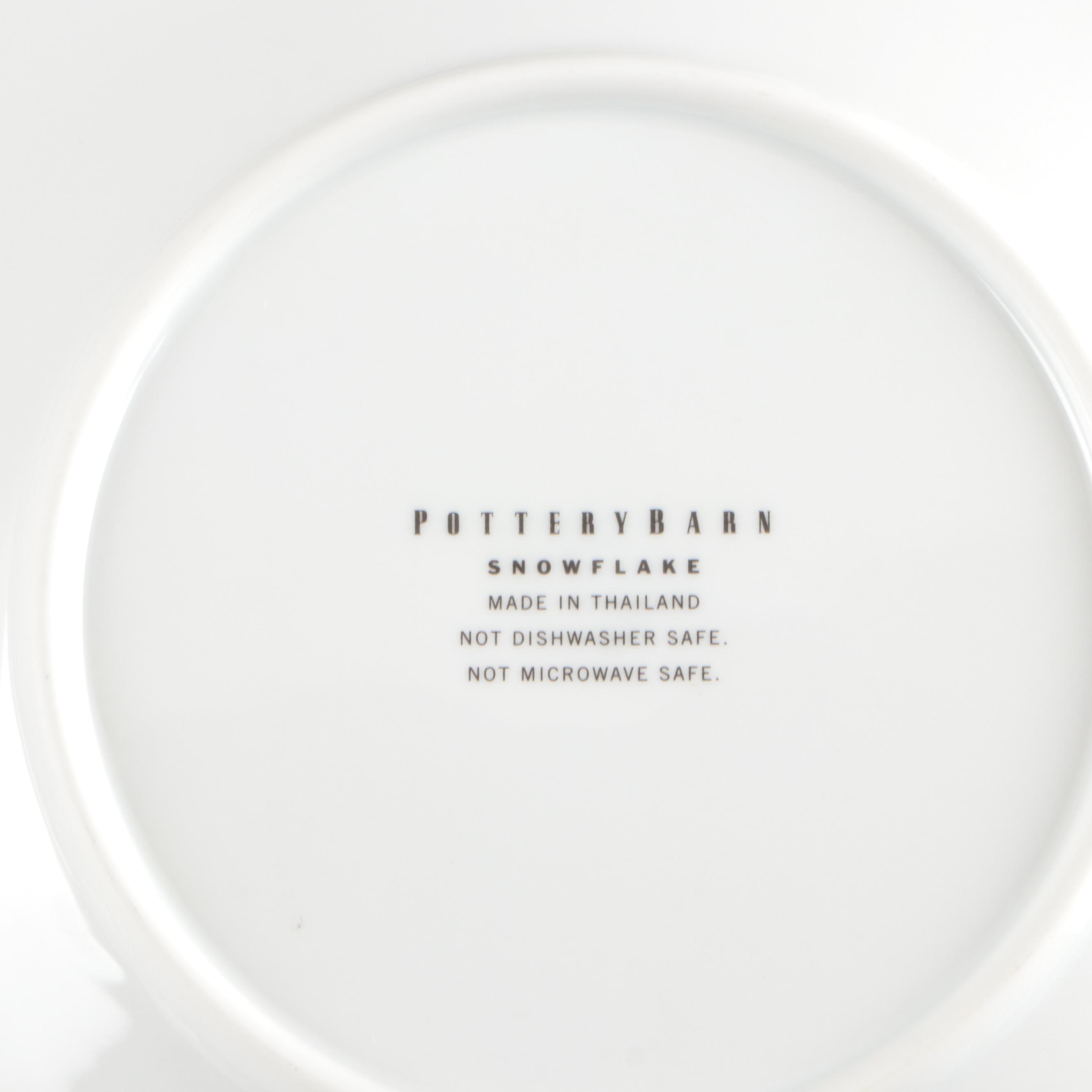 Pottery Barn "Snowflakes" Ceramic Salad Plates with Crate & Barrel Dinner Plates