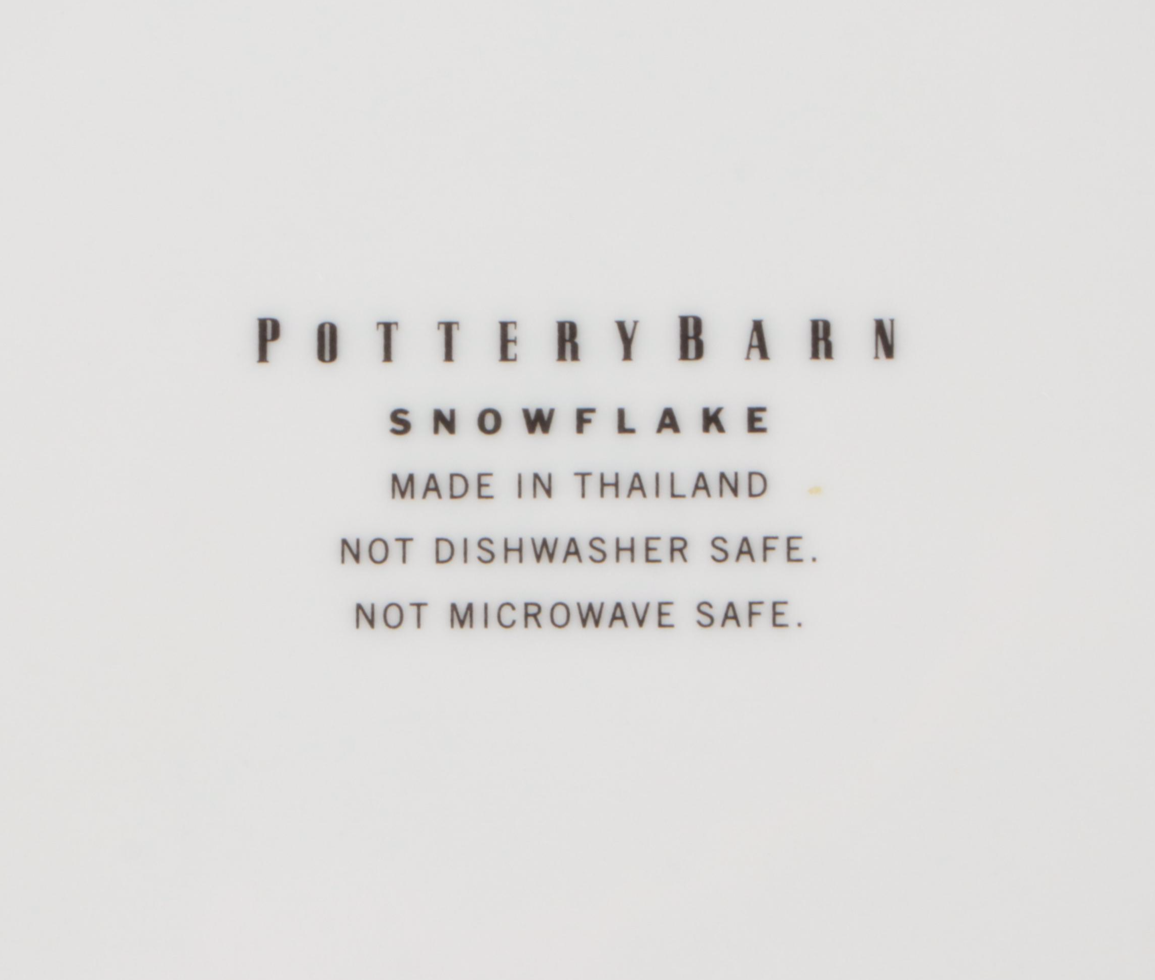 Pottery Barn "Snowflakes" Ceramic Salad Plates with Crate & Barrel Dinner Plates