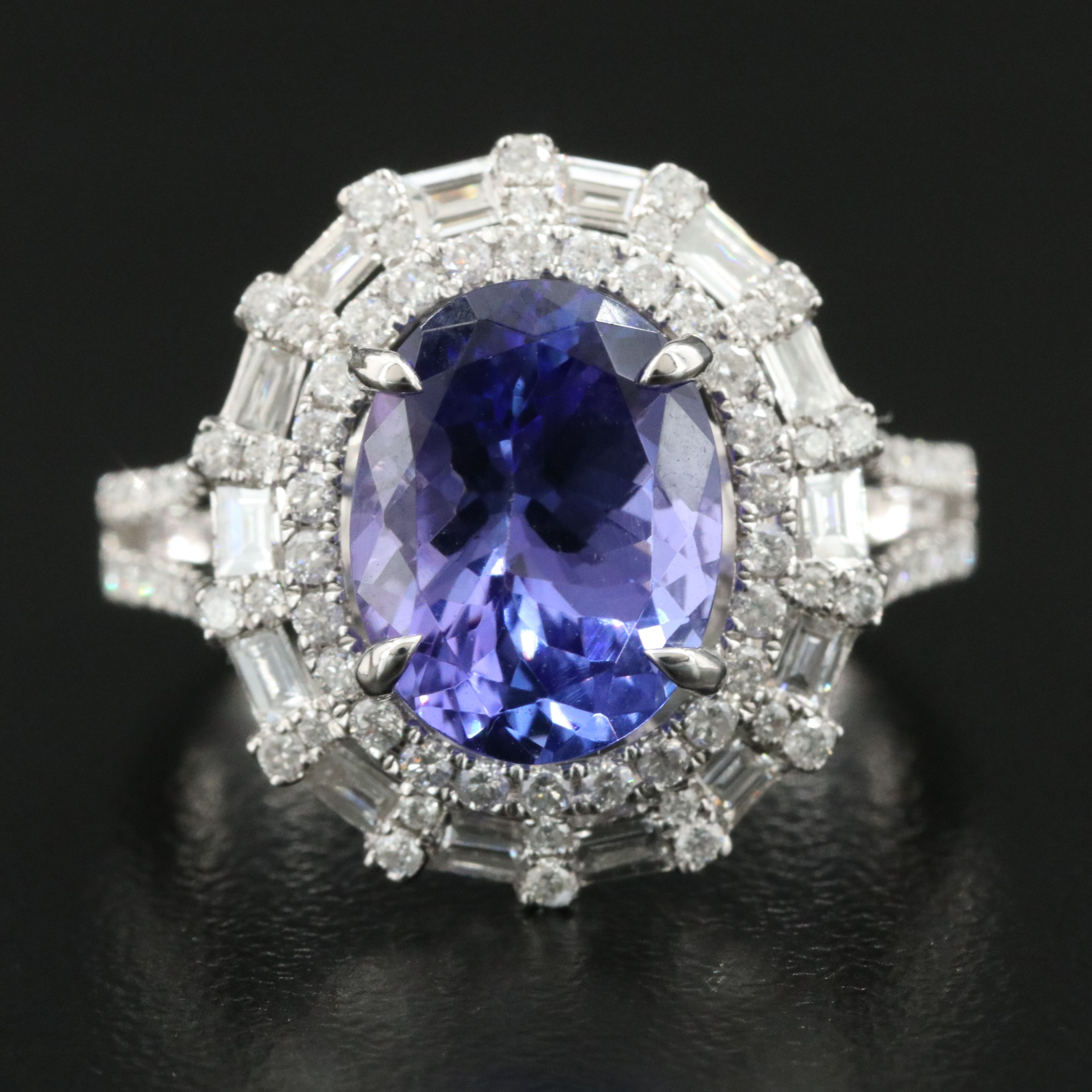 14K 3.45 CT Tanzanite and Diamond Ring with GIA Report