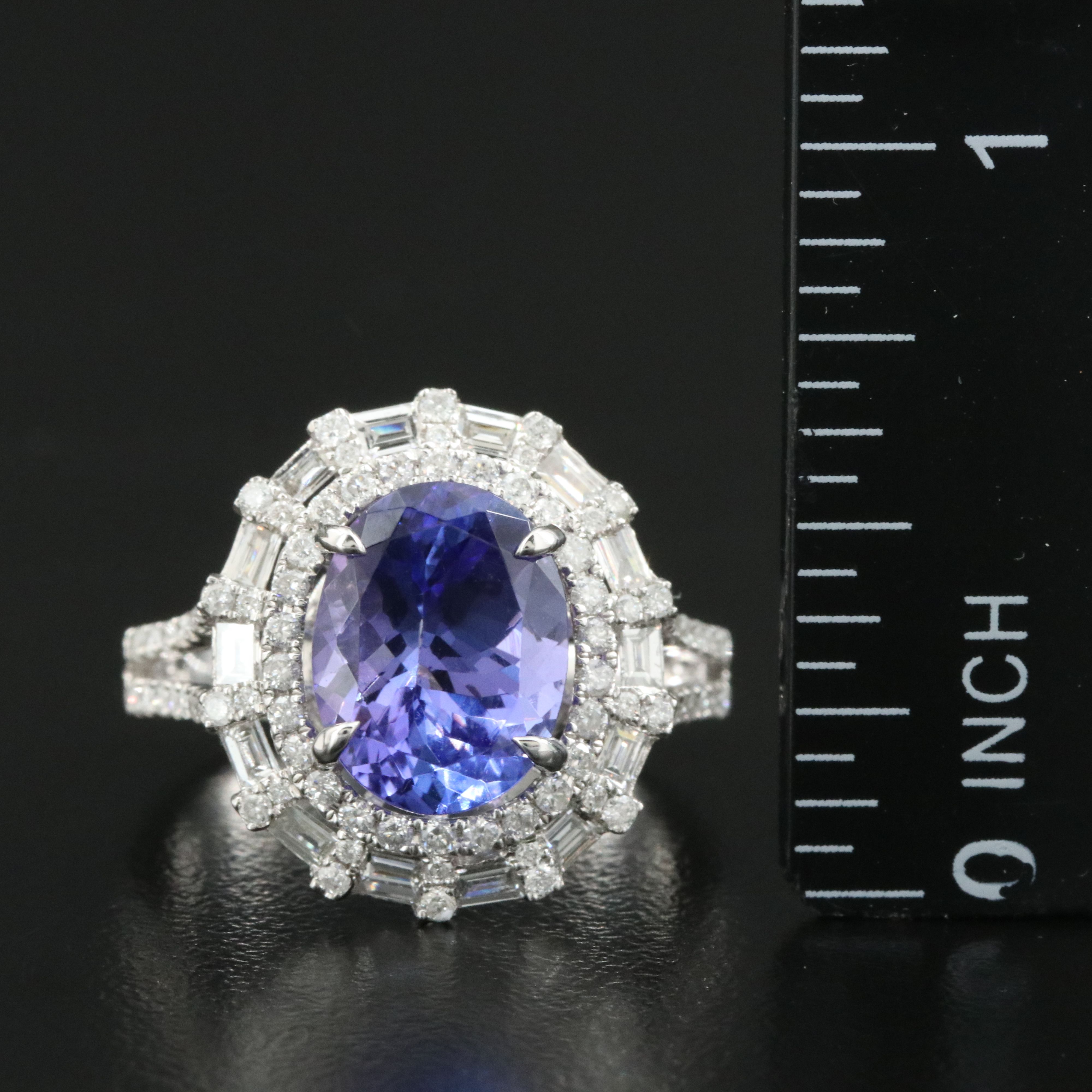 14K 3.45 CT Tanzanite and Diamond Ring with GIA Report