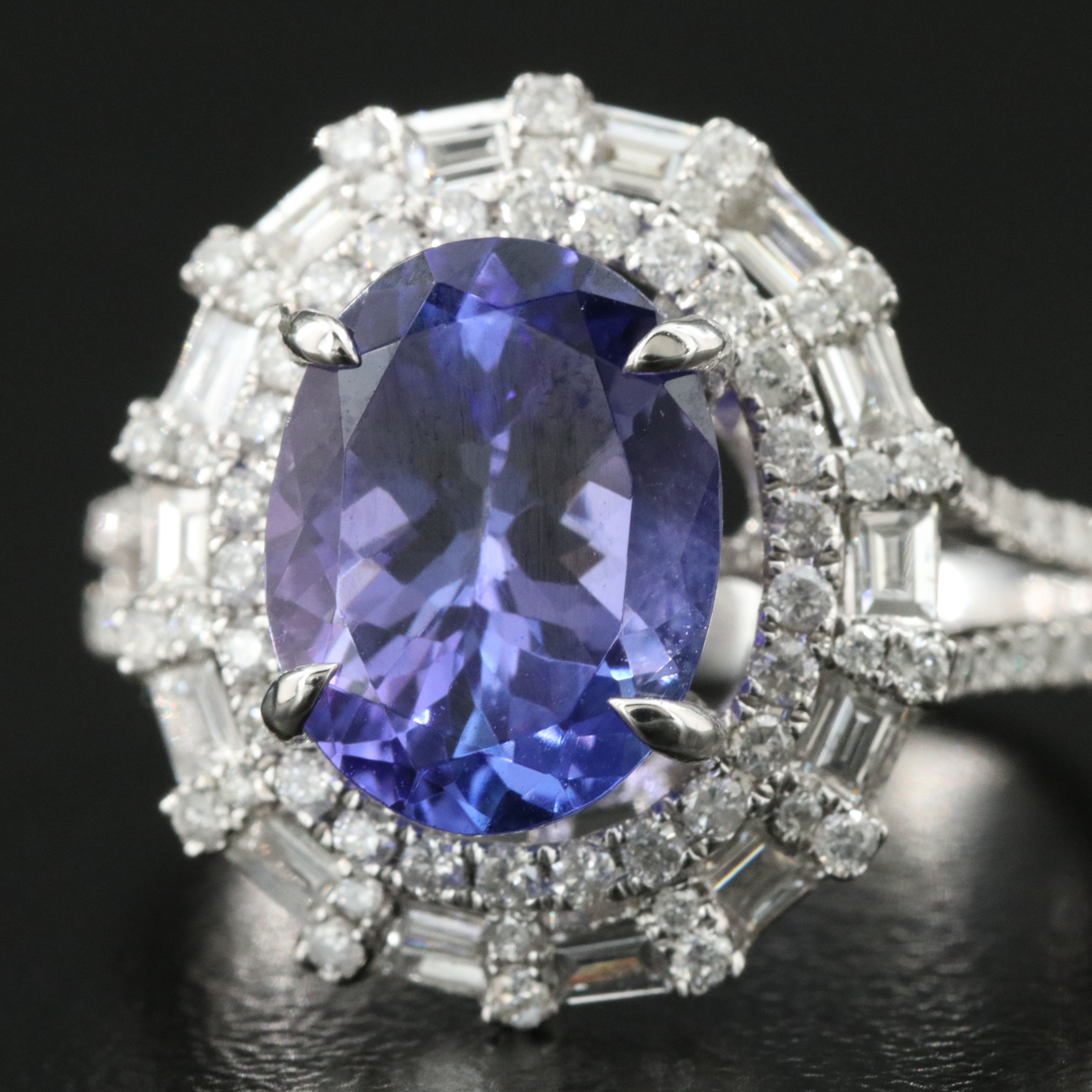 14K 3.45 CT Tanzanite and Diamond Ring with GIA Report