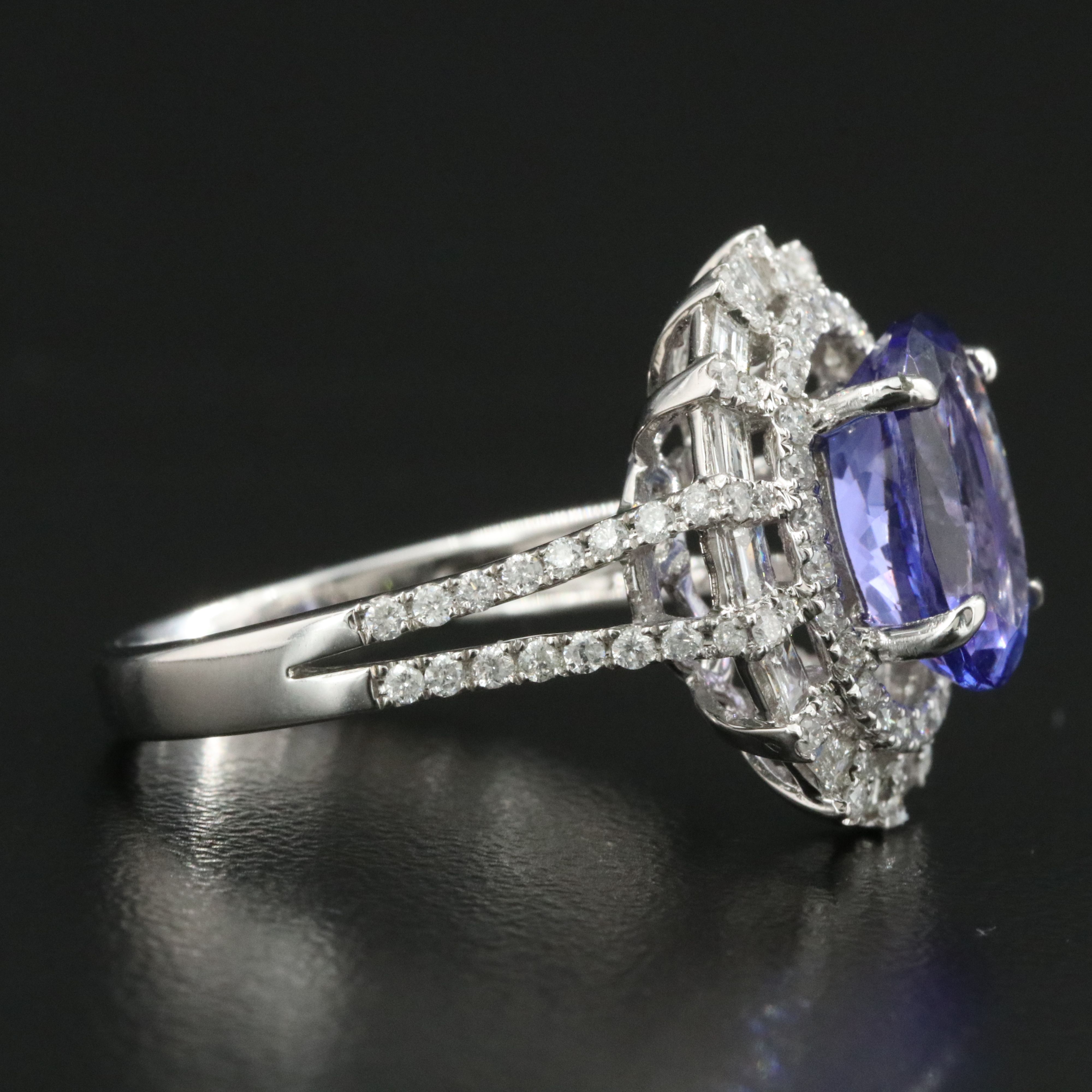 14K 3.45 CT Tanzanite and Diamond Ring with GIA Report