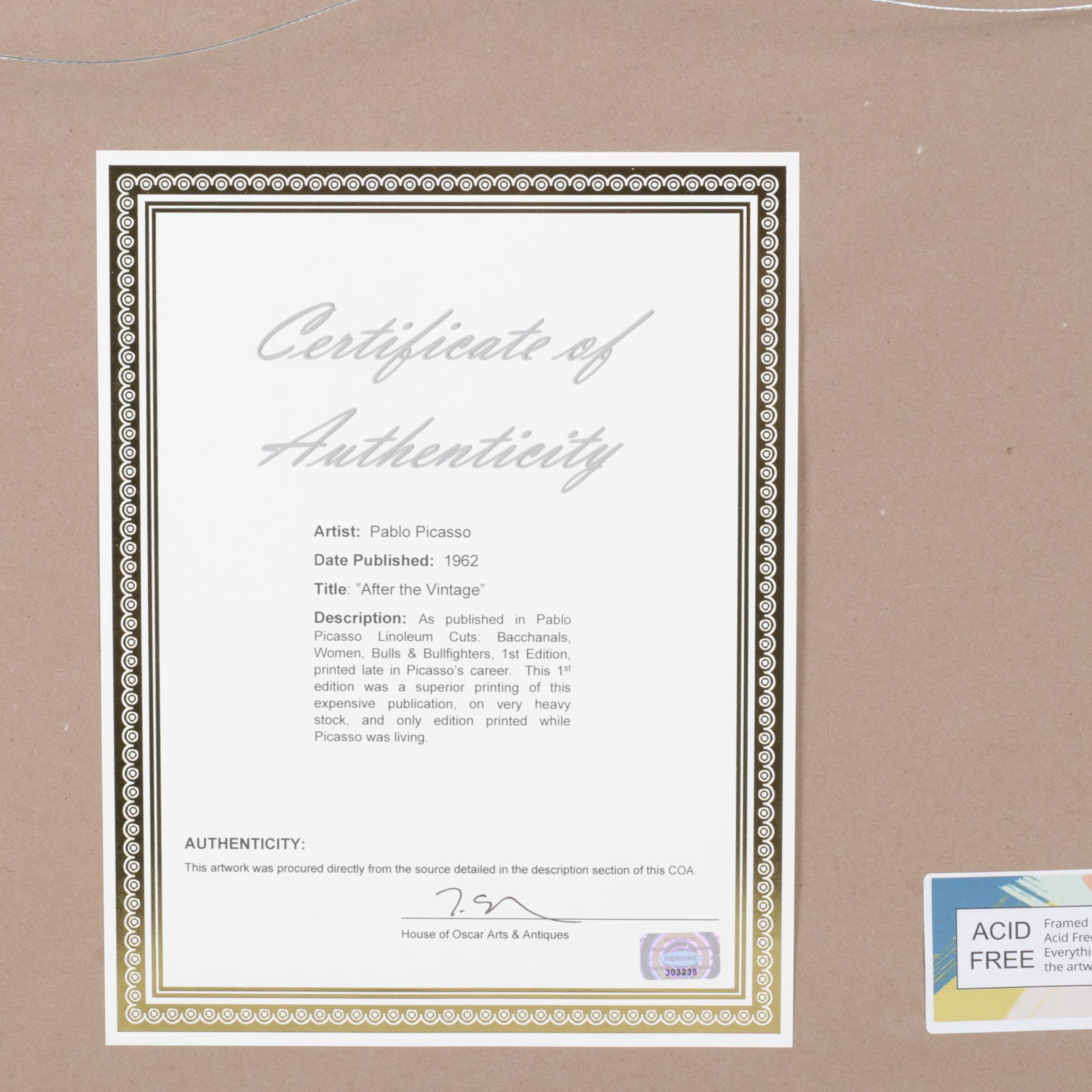 Pablo Picasso Linocut "Les Vendangeurs," 1962