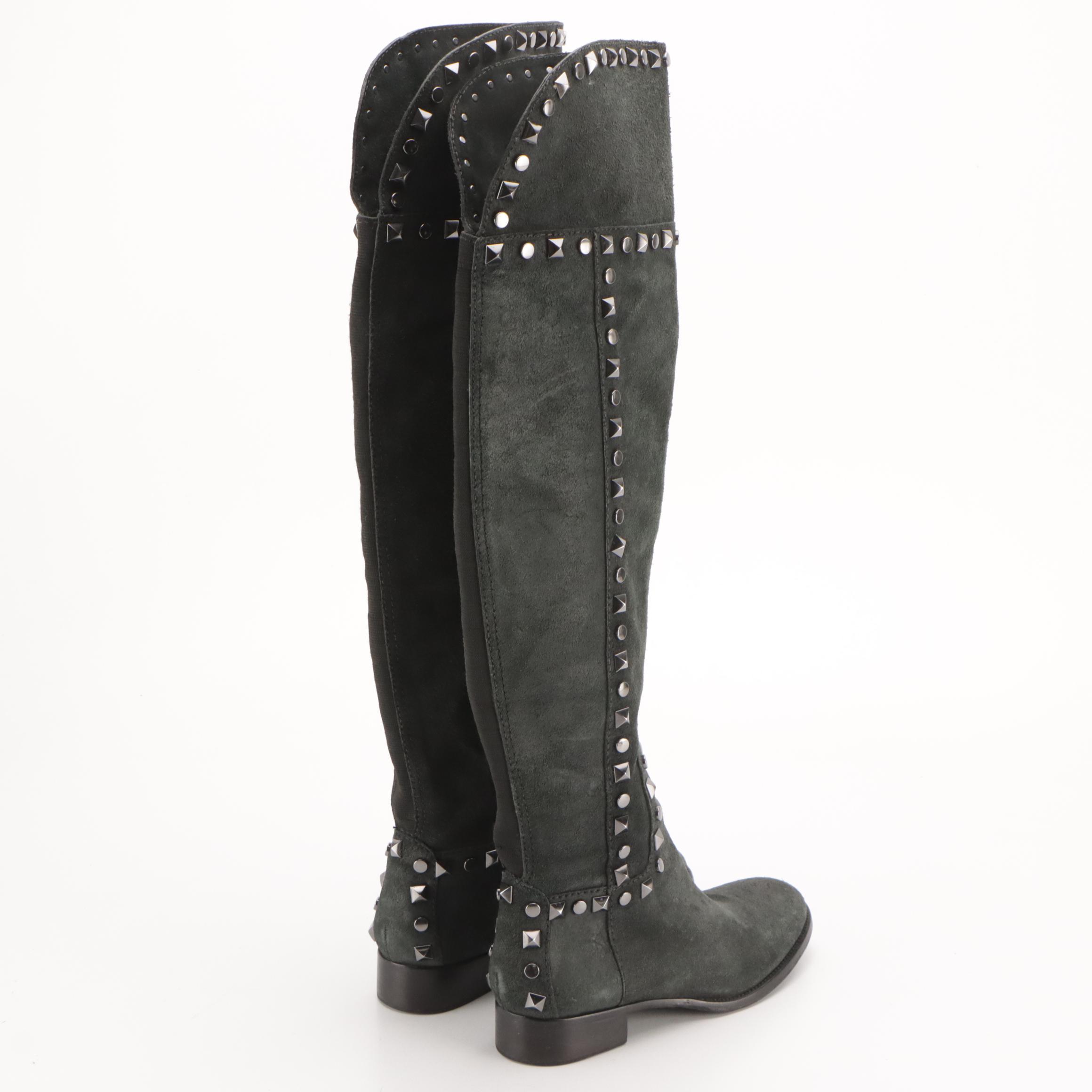 Tory Burch Rhett Over-the-Knee Boots in Studded Suede with Box
