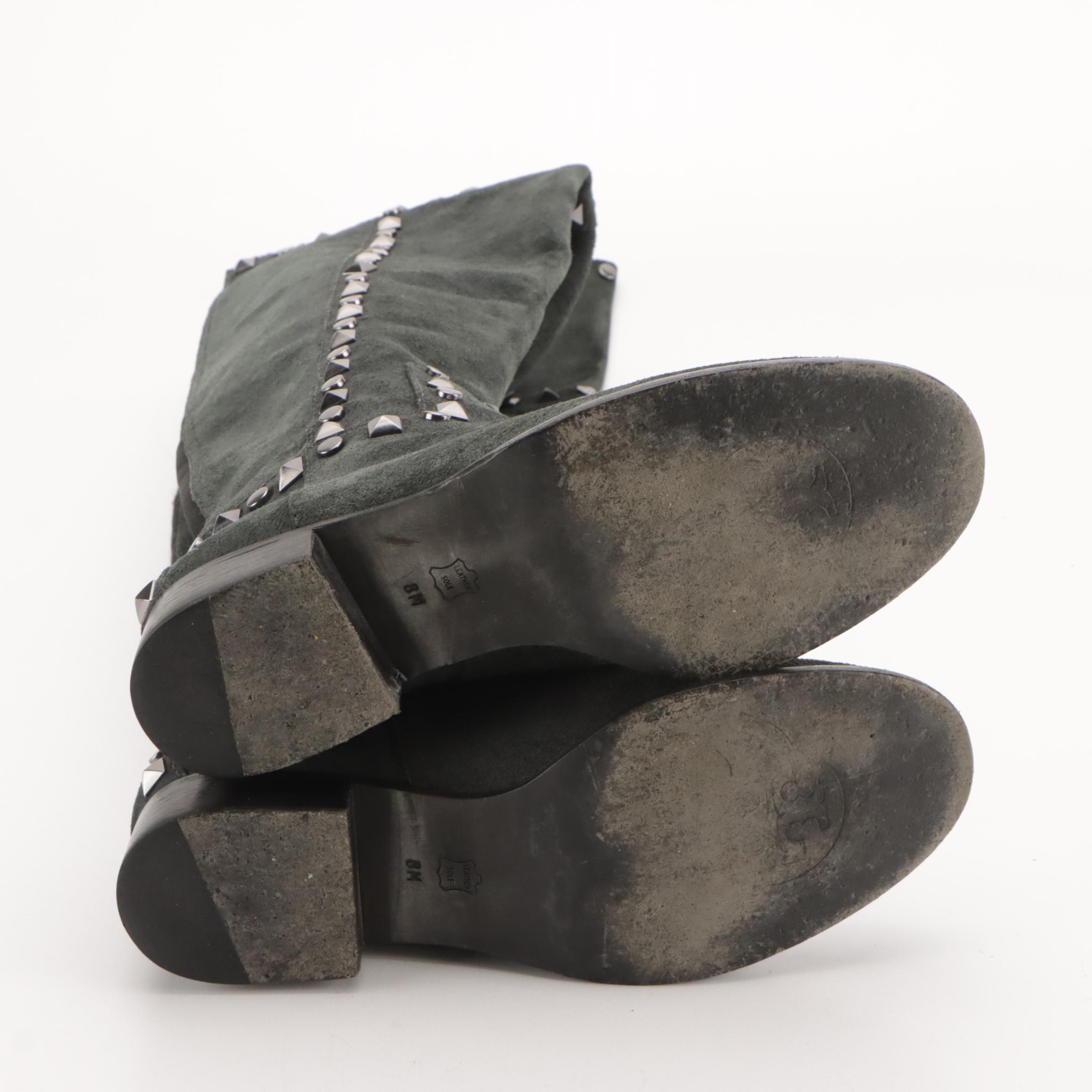 Tory Burch Rhett Over-the-Knee Boots in Studded Suede with Box