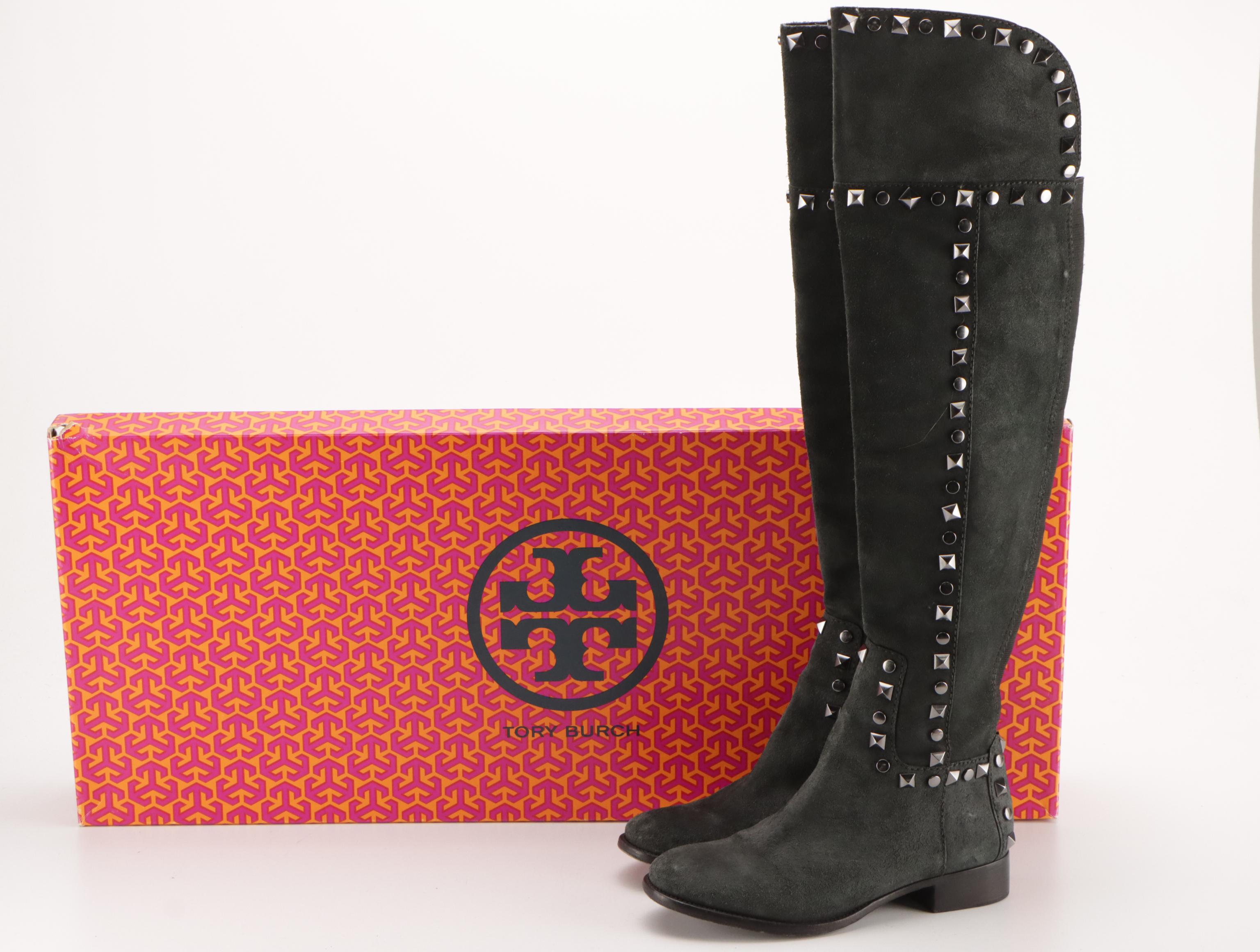 Tory Burch Rhett Over-the-Knee Boots in Studded Suede with Box