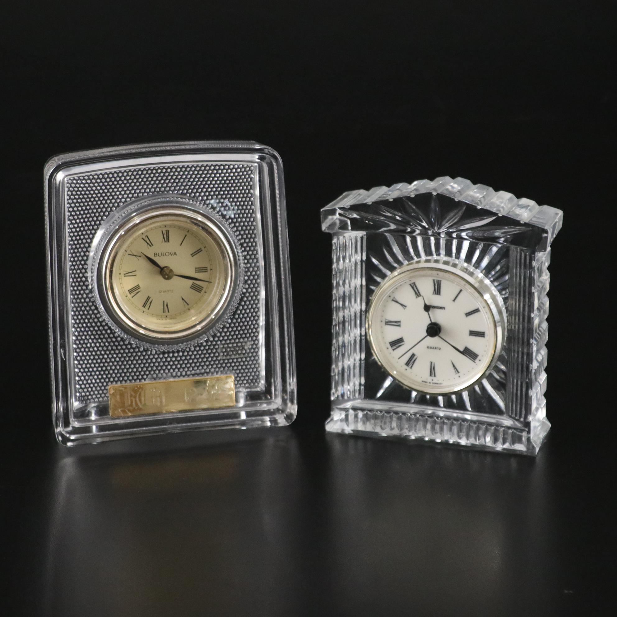 Cristal D'Arques Crystal Staiger Mantel Clock with Hoya Crystal Bulova Clock