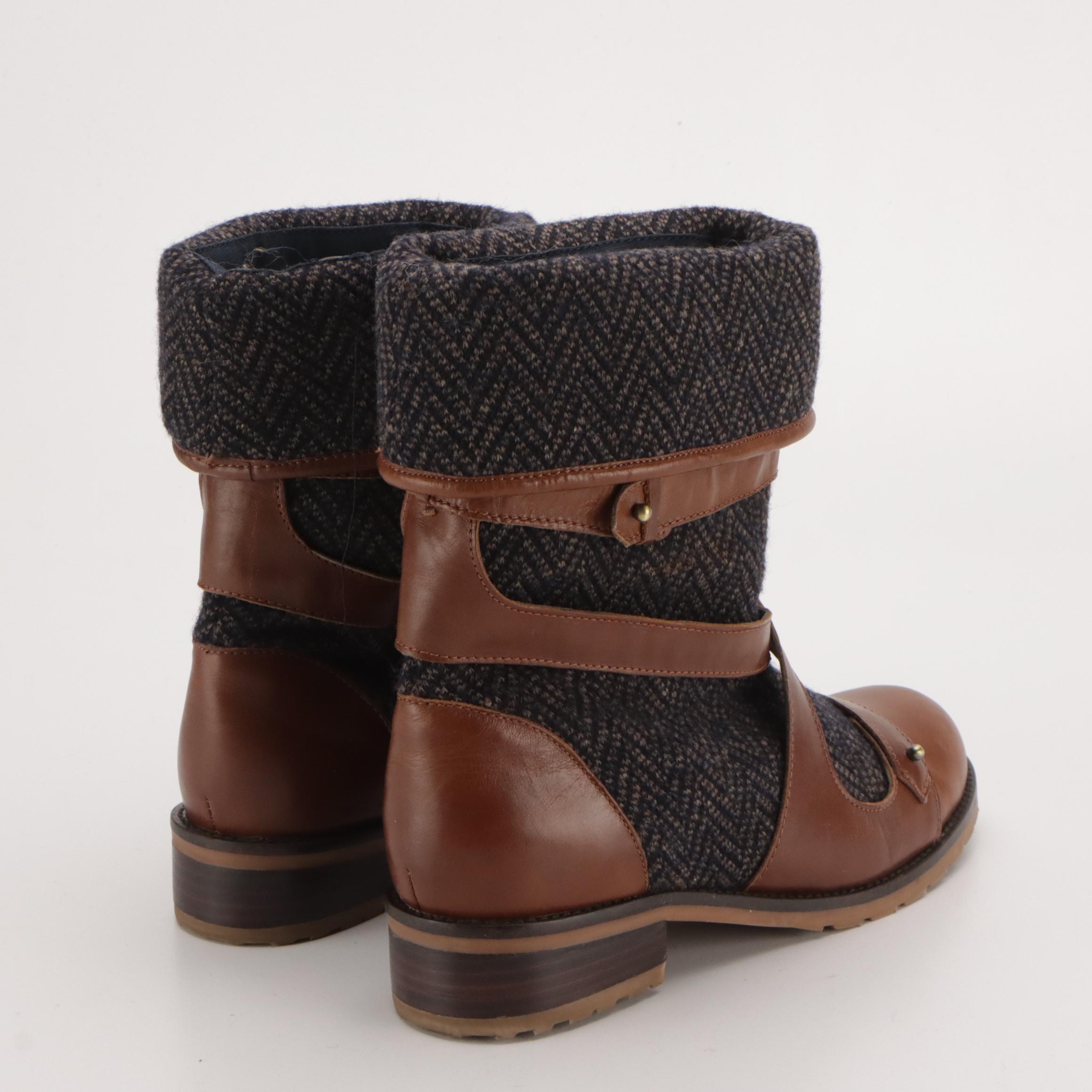 Schuler & Sons for Anthropologie Deanna Harness Boots in Tweed/Leather with Box