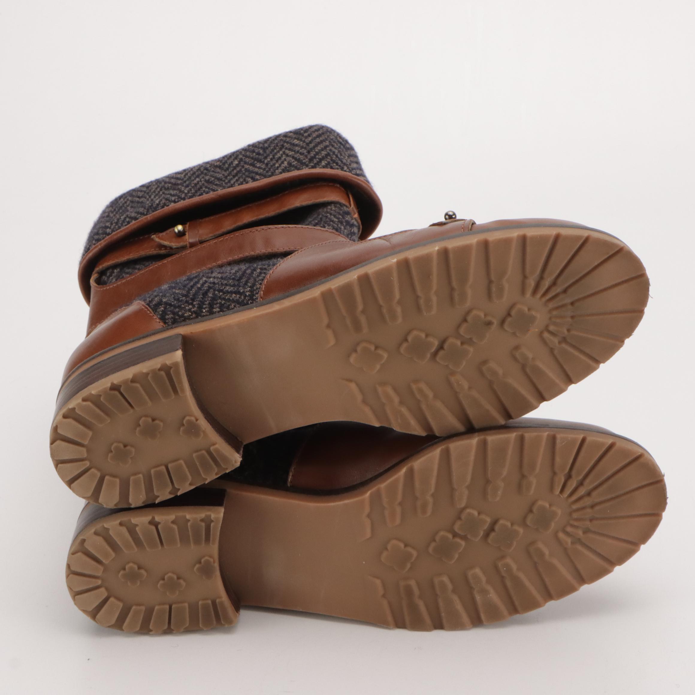 Schuler & Sons for Anthropologie Deanna Harness Boots in Tweed/Leather with Box