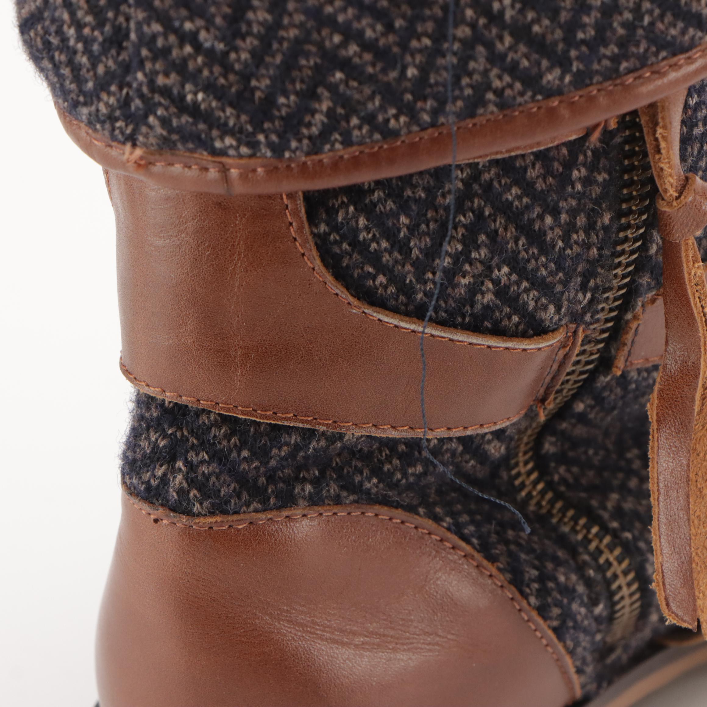 Schuler & Sons for Anthropologie Deanna Harness Boots in Tweed/Leather with Box