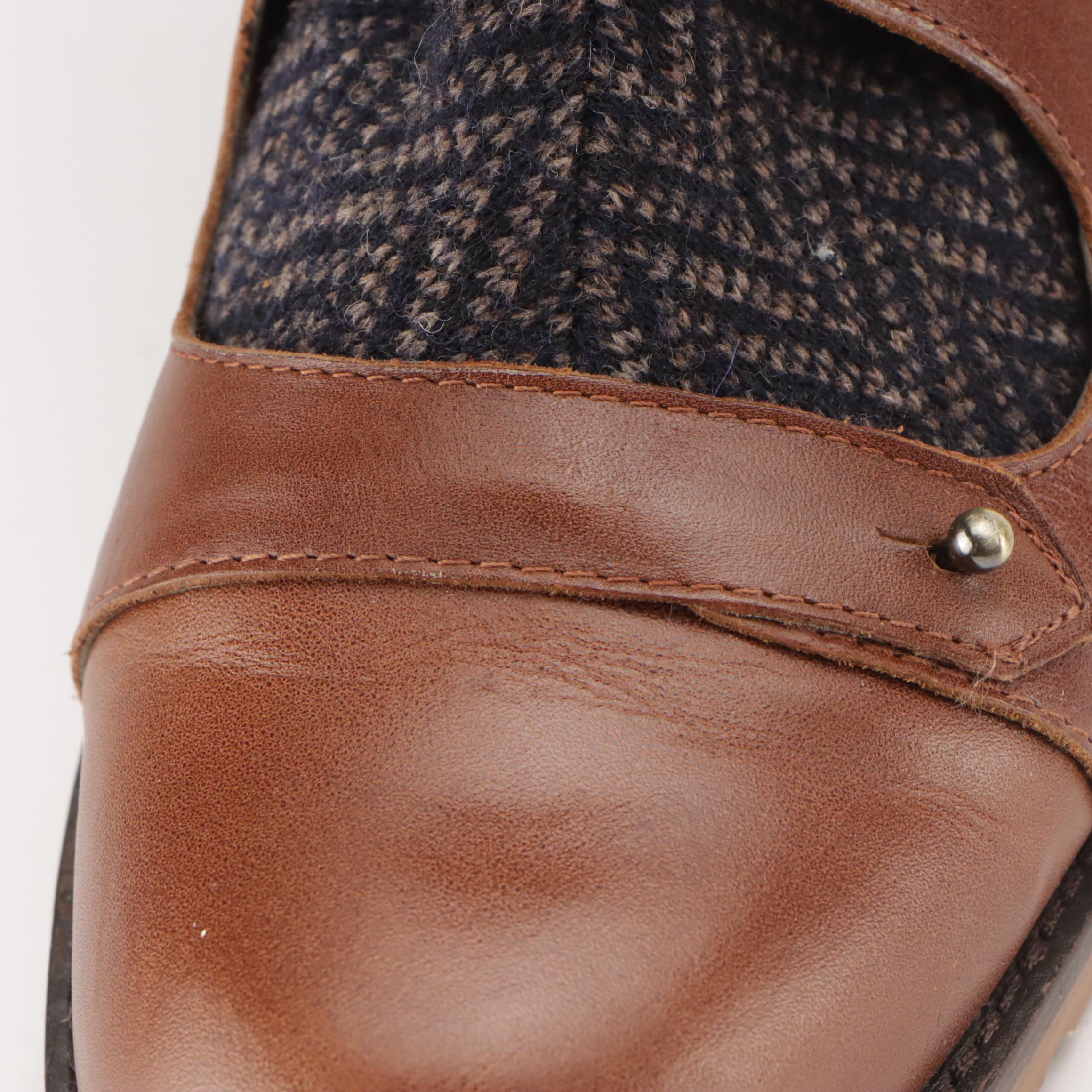 Schuler & Sons for Anthropologie Deanna Harness Boots in Tweed/Leather with Box