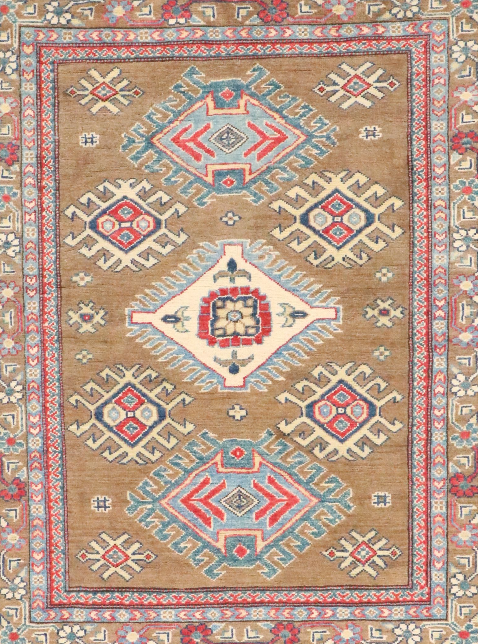 4' x 5'2 Hand-Knotted Pakistani Kazak Area Rug