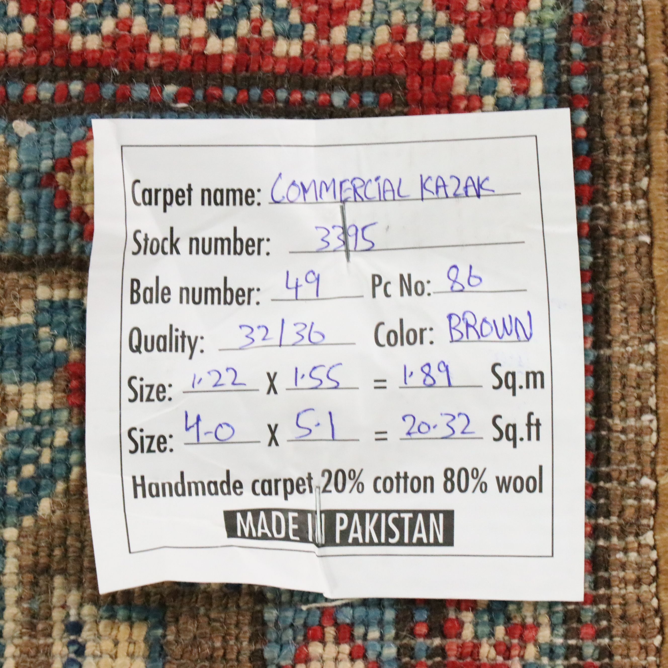 4' x 5'2 Hand-Knotted Pakistani Kazak Area Rug