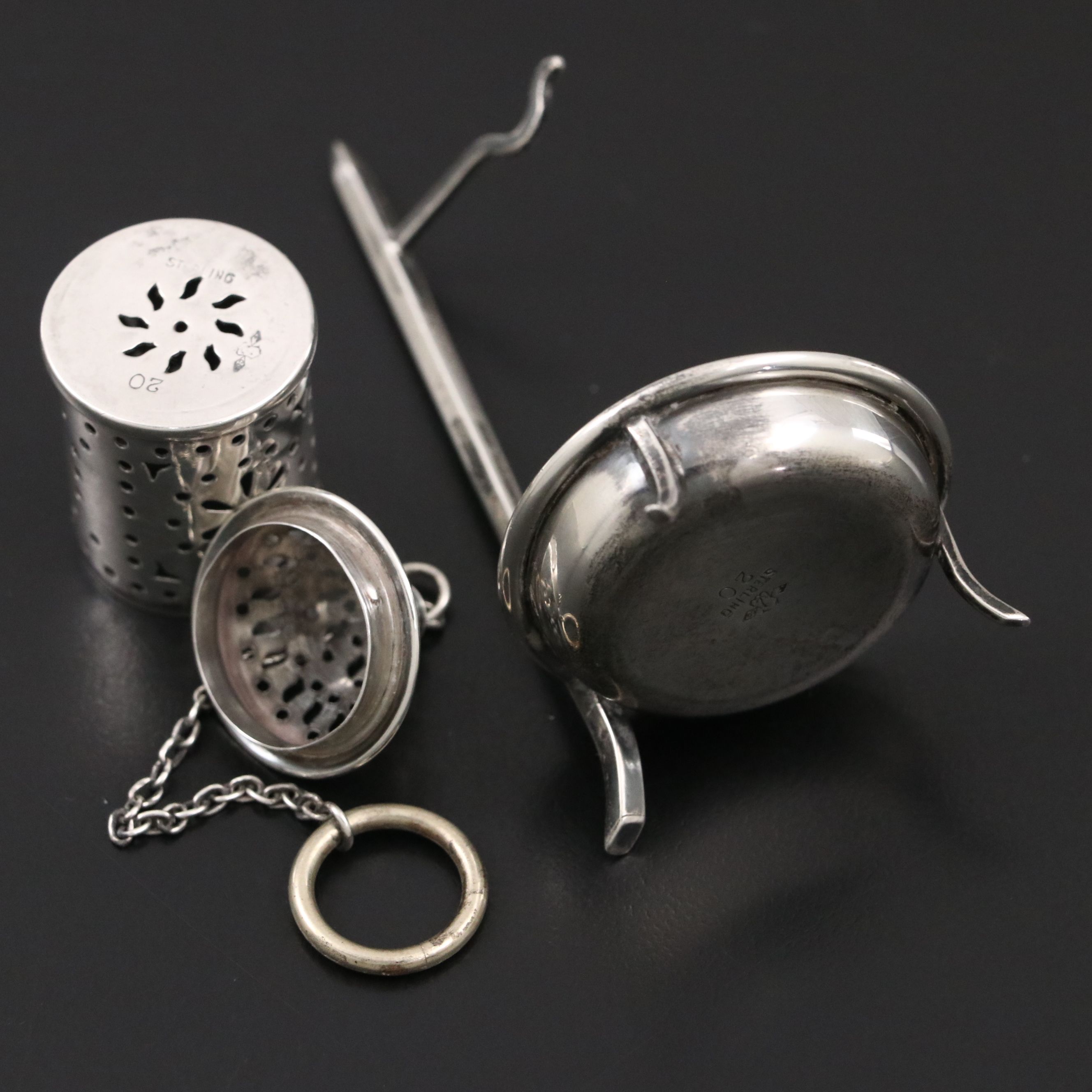 Webster and Fessenden Sterling Silver Tea Strainers, Late 19th / Early 20th C.