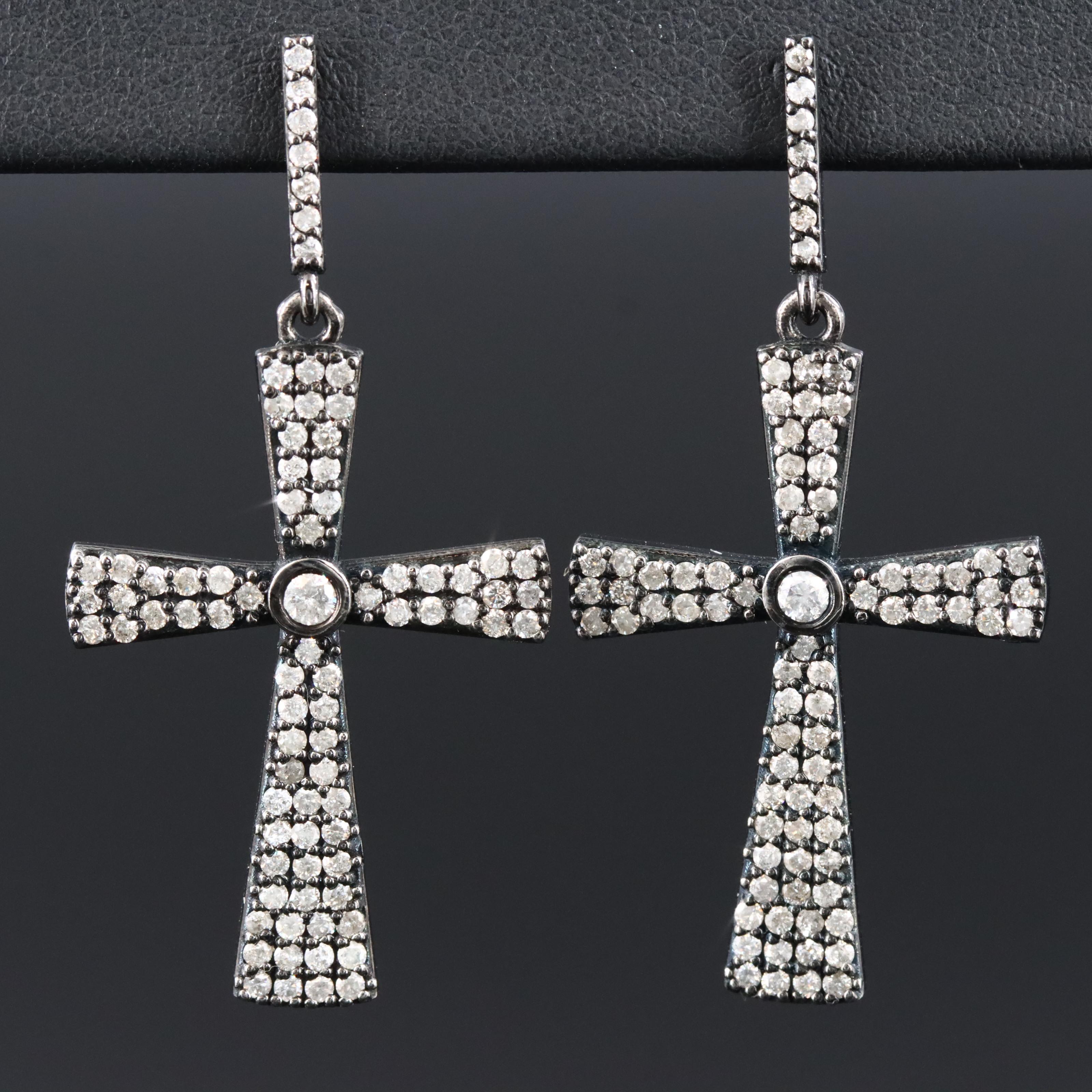 Sheryl Lowe Sterling Diamond Cross Pendant Earrings