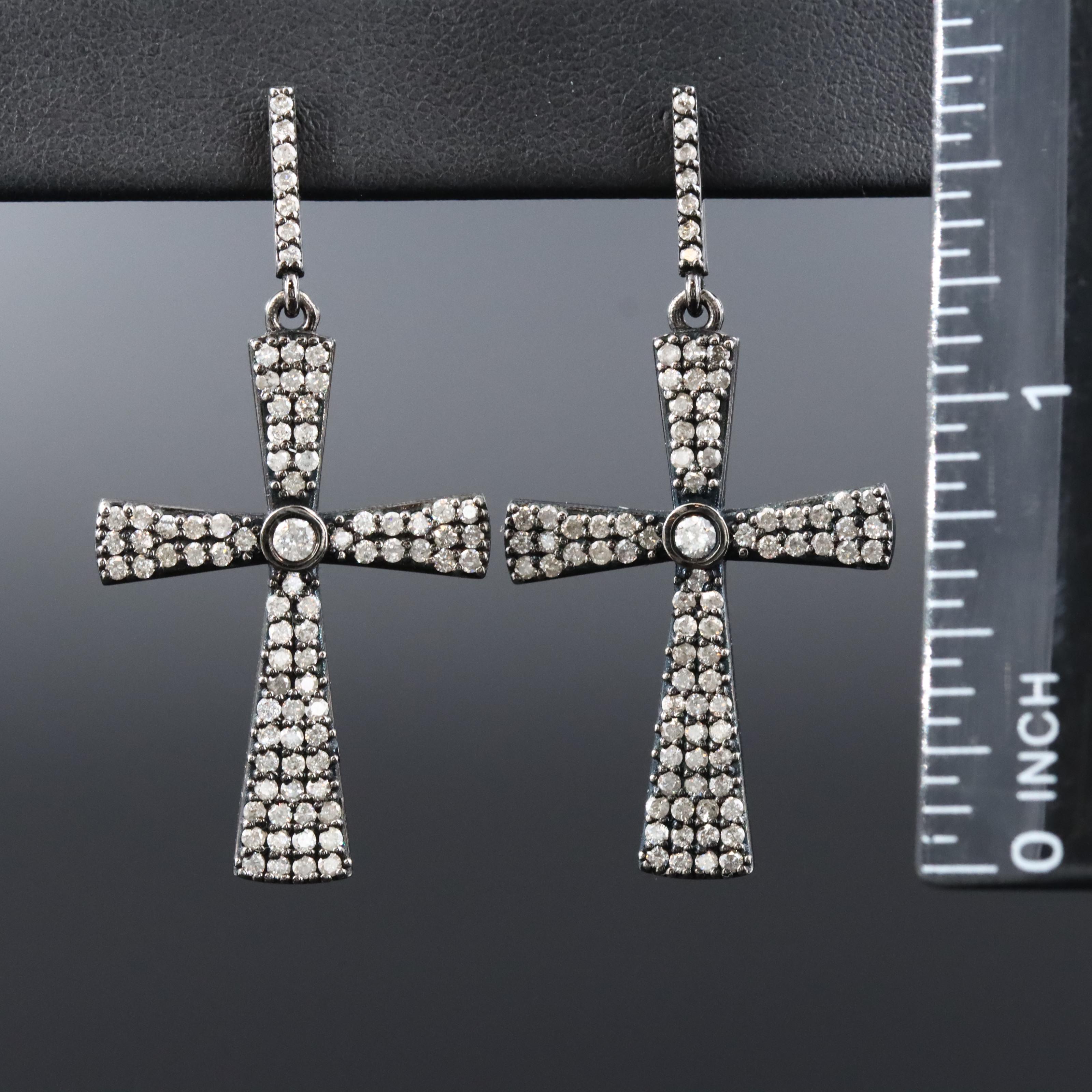 Sheryl Lowe Sterling Diamond Cross Pendant Earrings