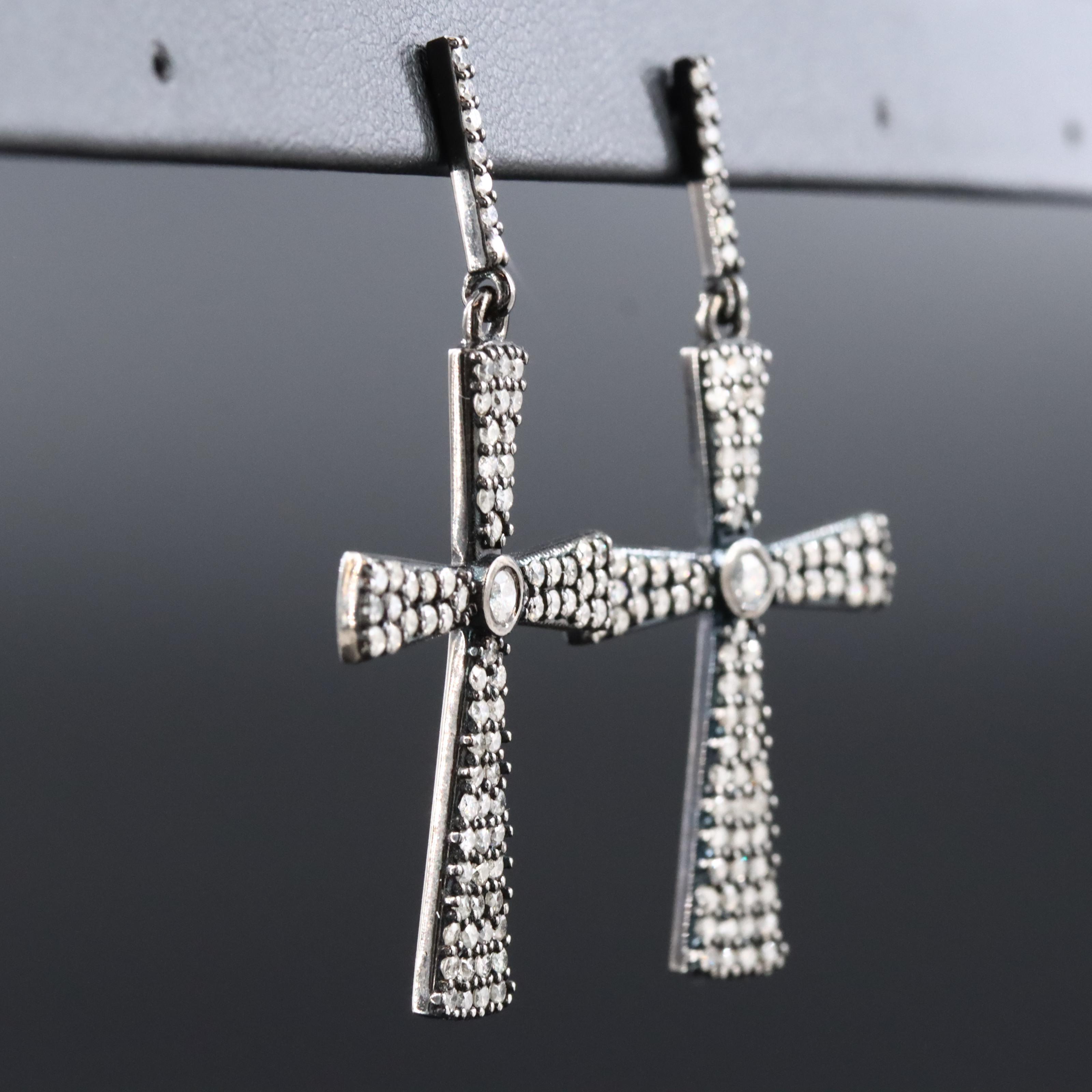 Sheryl Lowe Sterling Diamond Cross Pendant Earrings