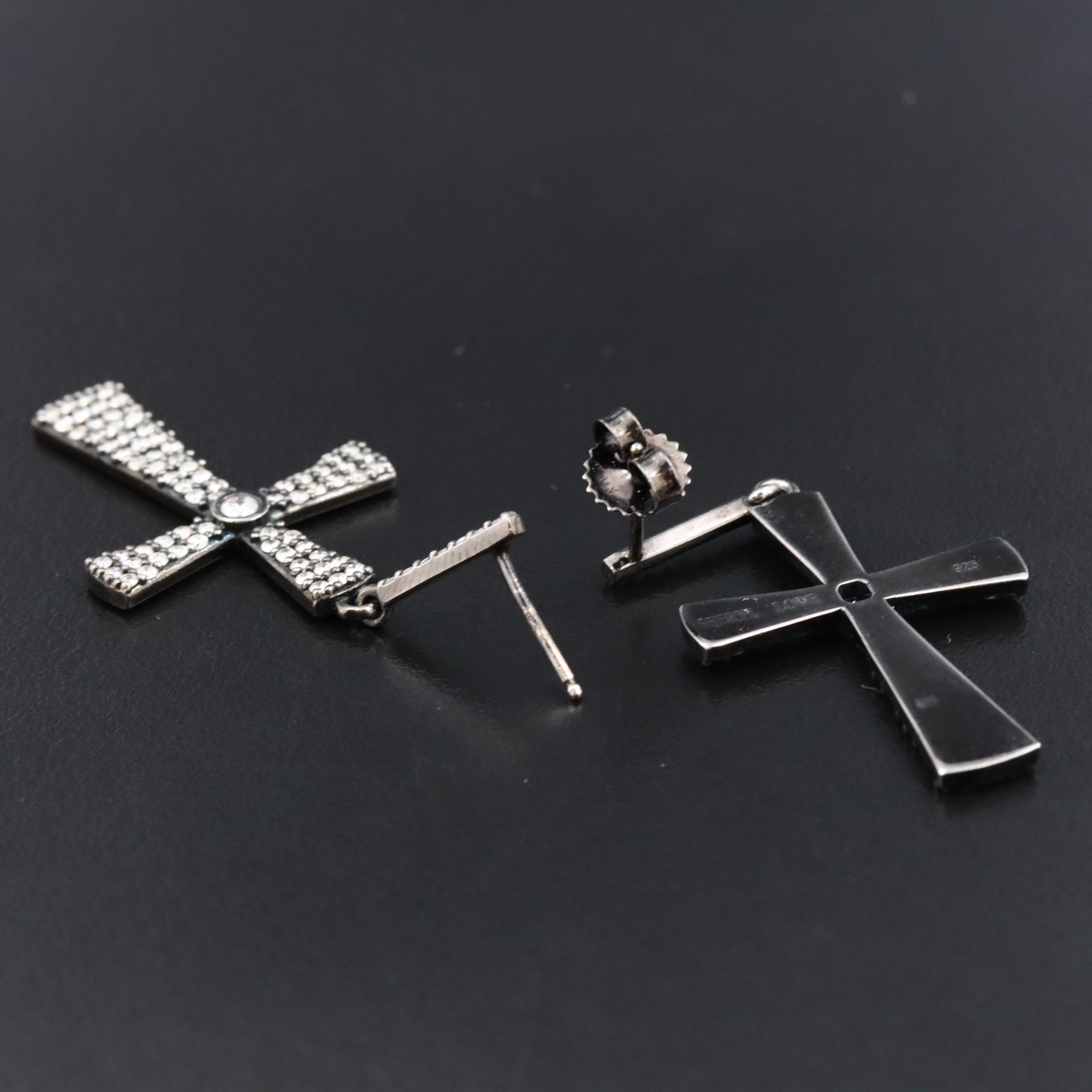Sheryl Lowe Sterling Diamond Cross Pendant Earrings