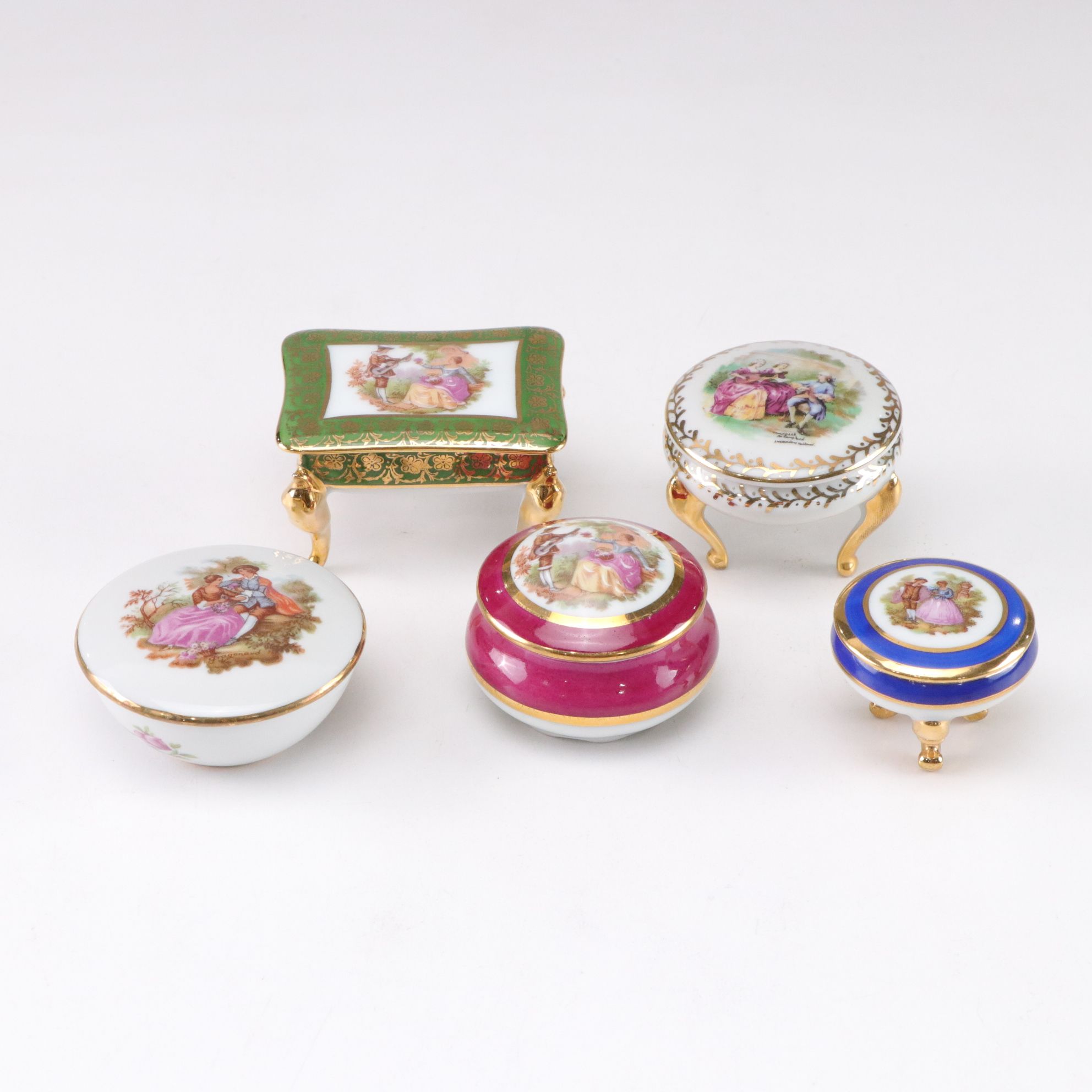 Limoges Porcelain Decorative Boxes with Gilt Accents