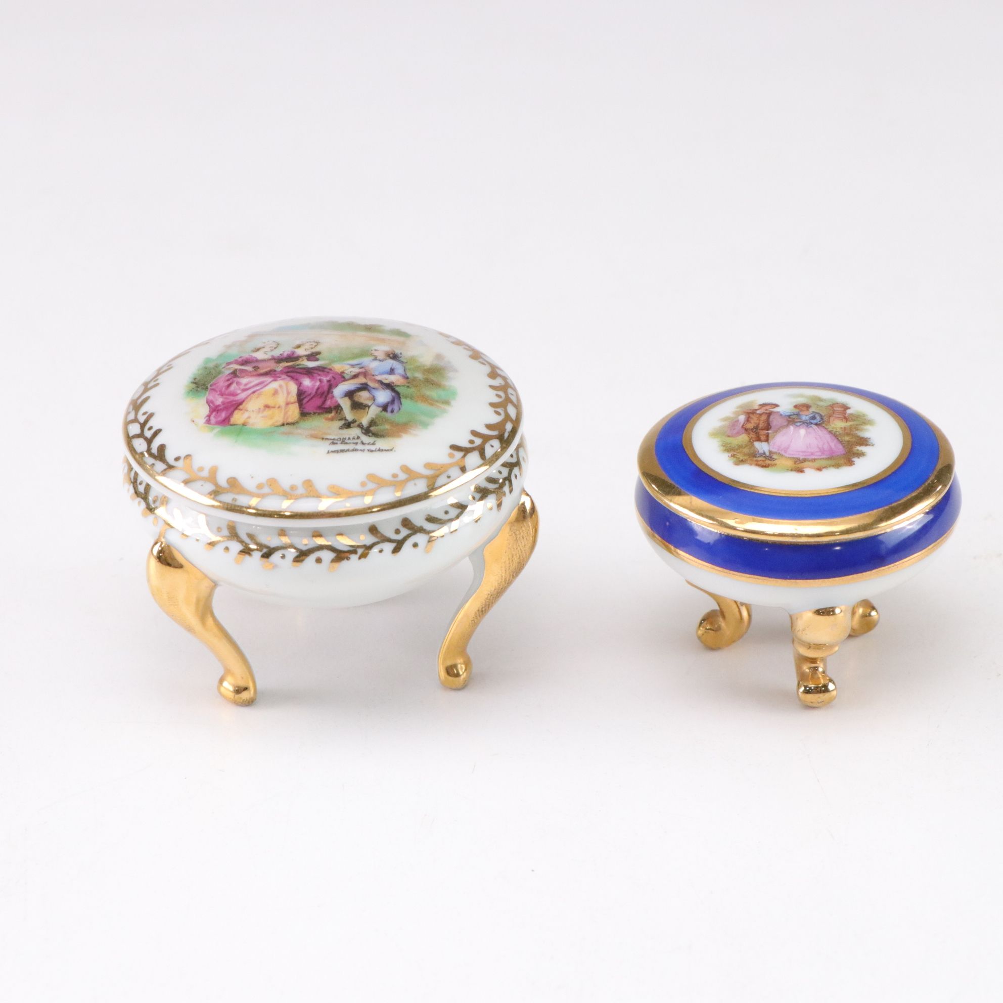 Limoges Porcelain Decorative Boxes with Gilt Accents