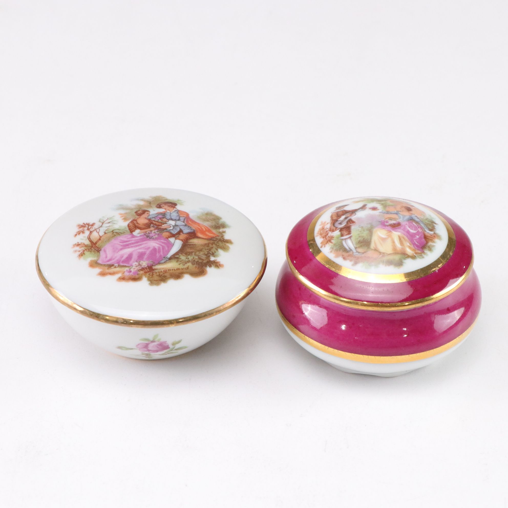 Limoges Porcelain Decorative Boxes with Gilt Accents