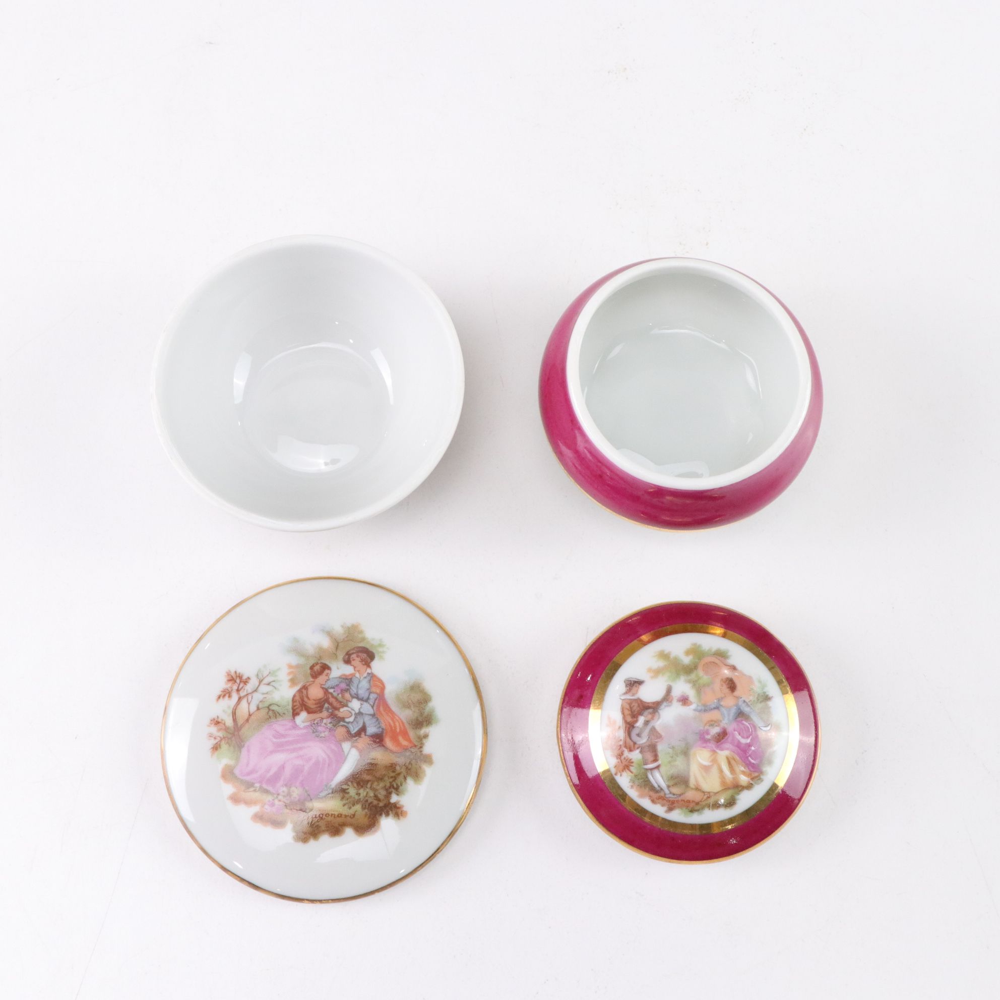 Limoges Porcelain Decorative Boxes with Gilt Accents