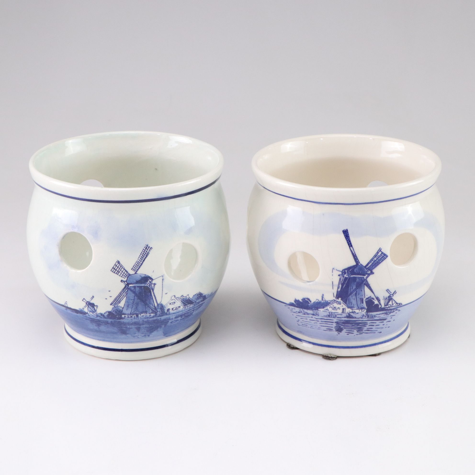 Delft Blue Crocus Planters, Candlesticks & Decorative Boxes with Windmill Motif