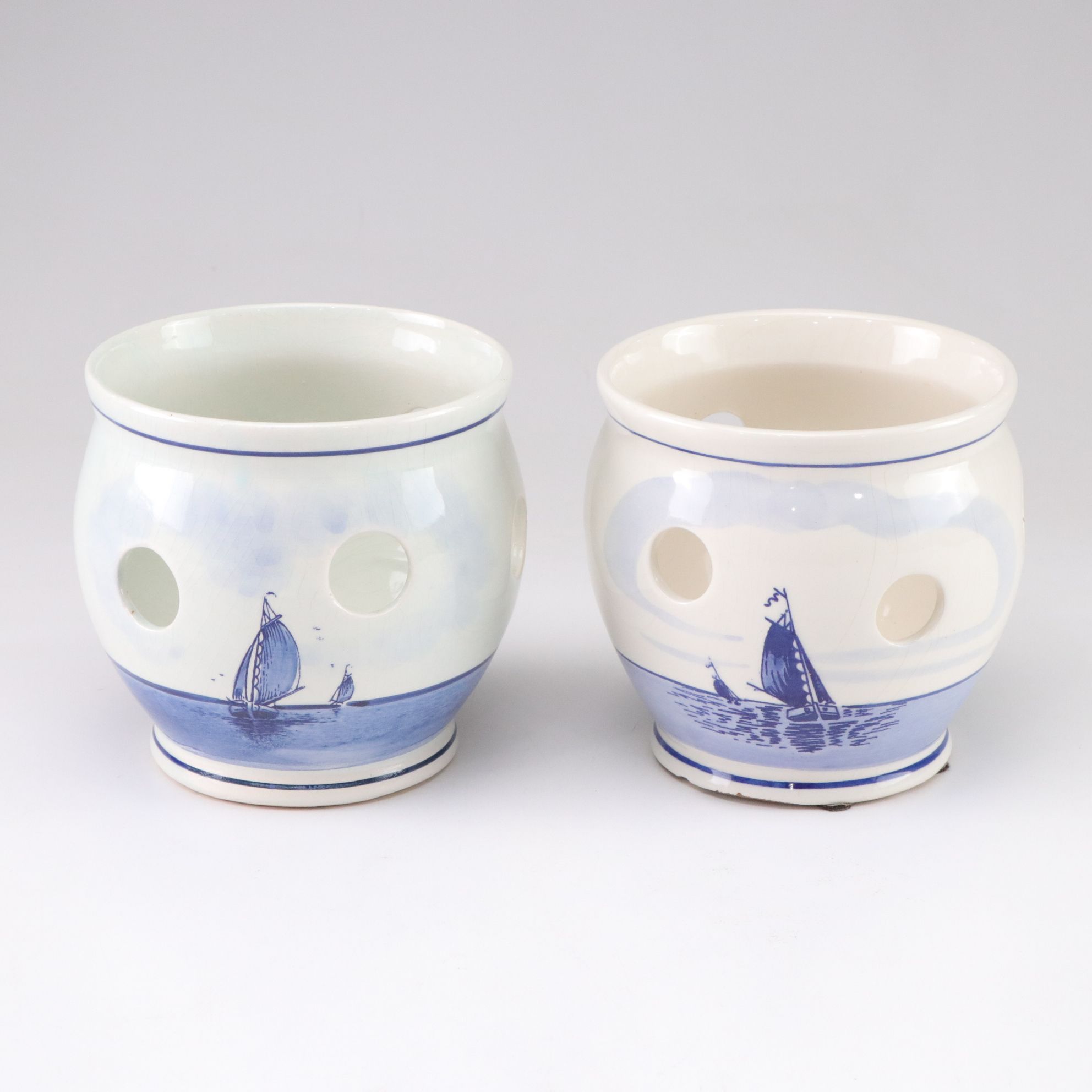 Delft Blue Crocus Planters, Candlesticks & Decorative Boxes with Windmill Motif