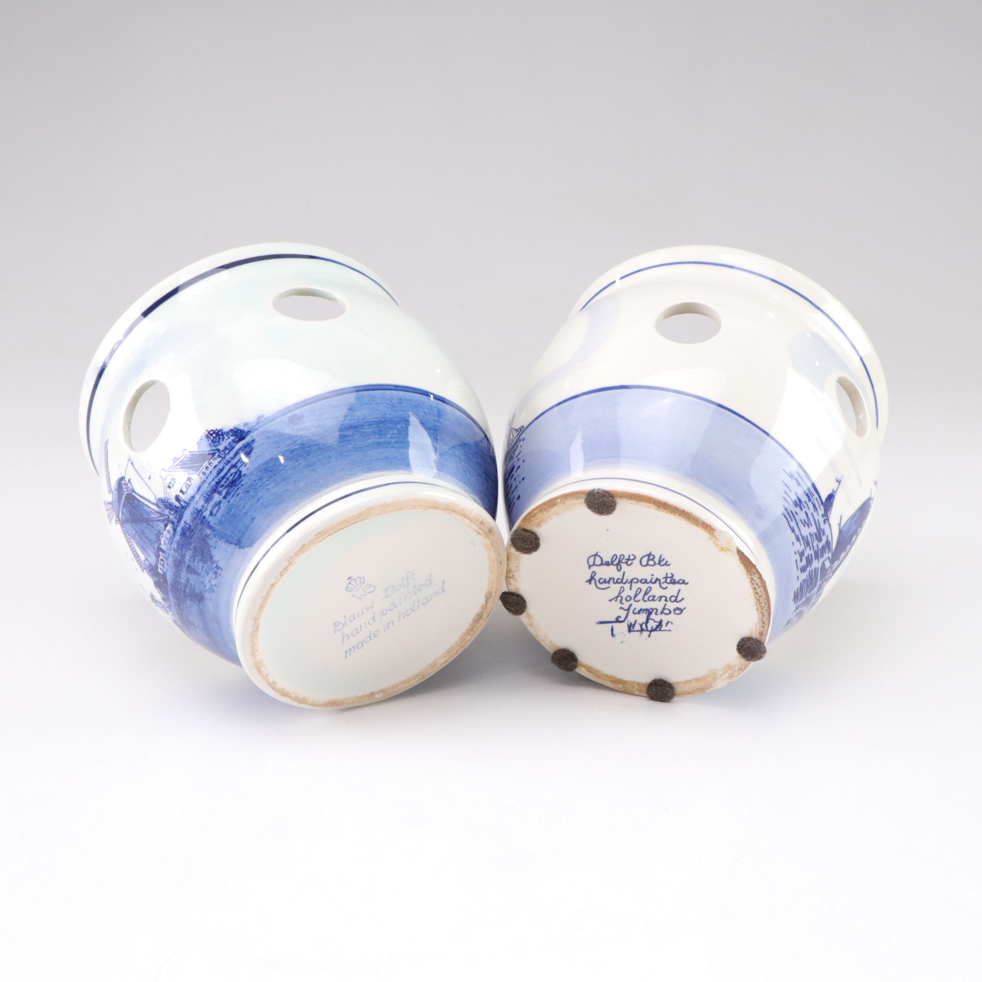 Delft Blue Crocus Planters, Candlesticks & Decorative Boxes with Windmill Motif