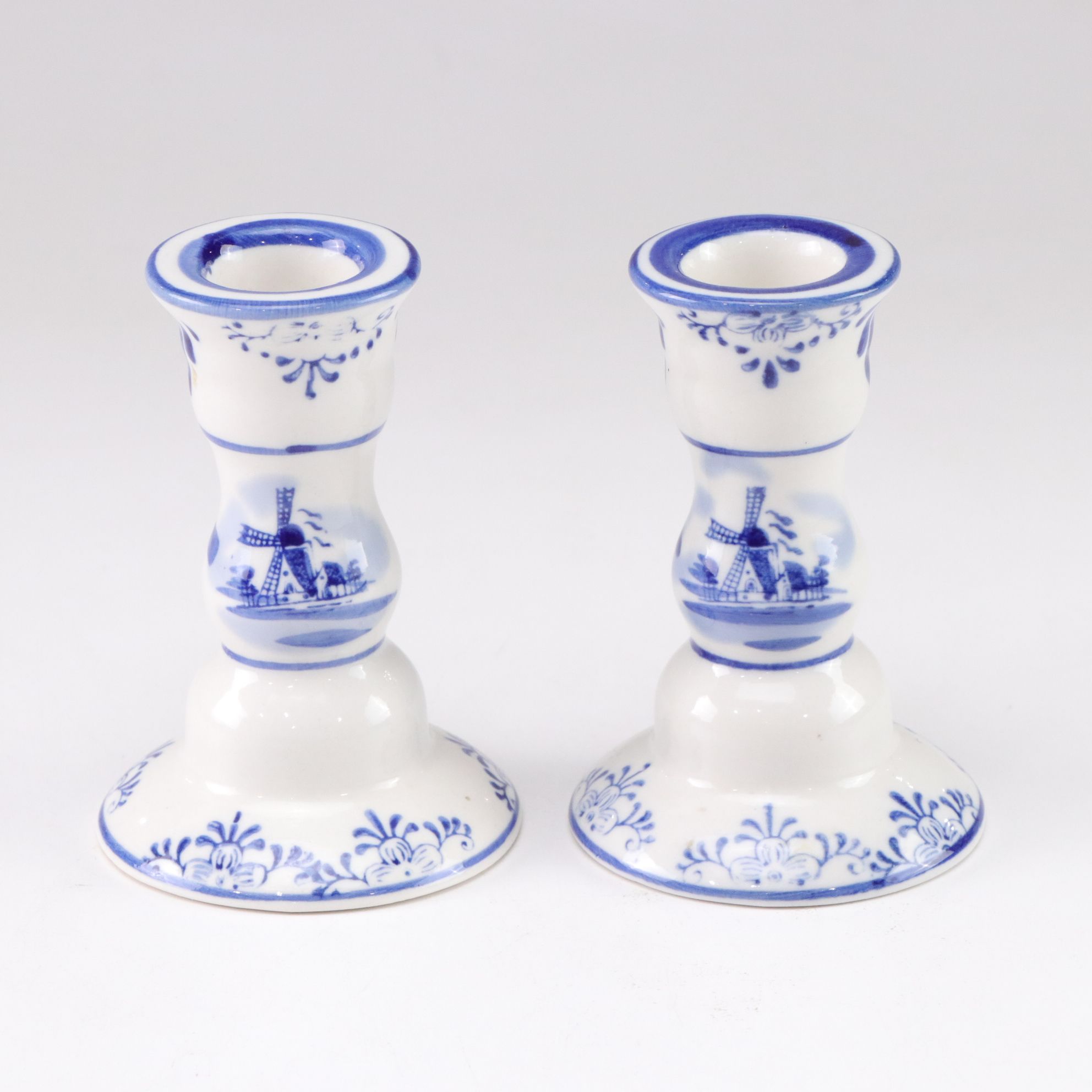 Delft Blue Crocus Planters, Candlesticks & Decorative Boxes with Windmill Motif
