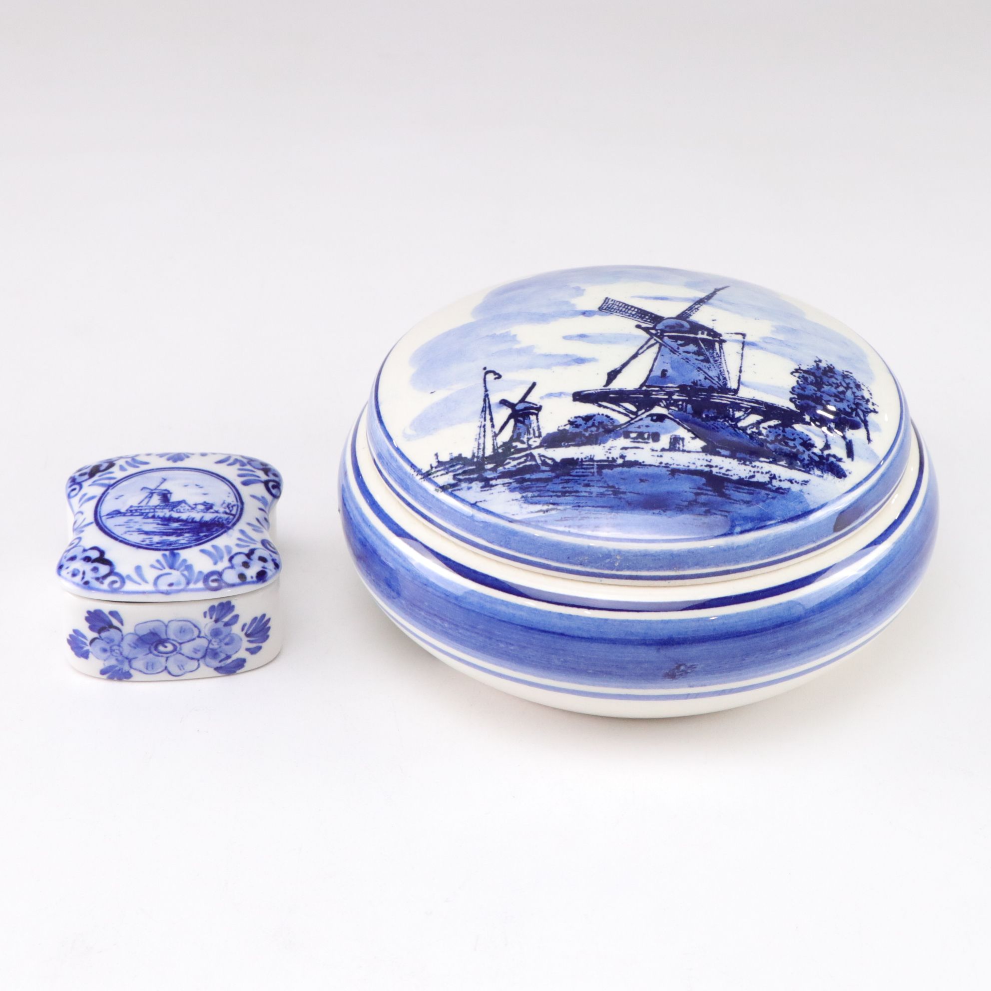 Delft Blue Crocus Planters, Candlesticks & Decorative Boxes with Windmill Motif