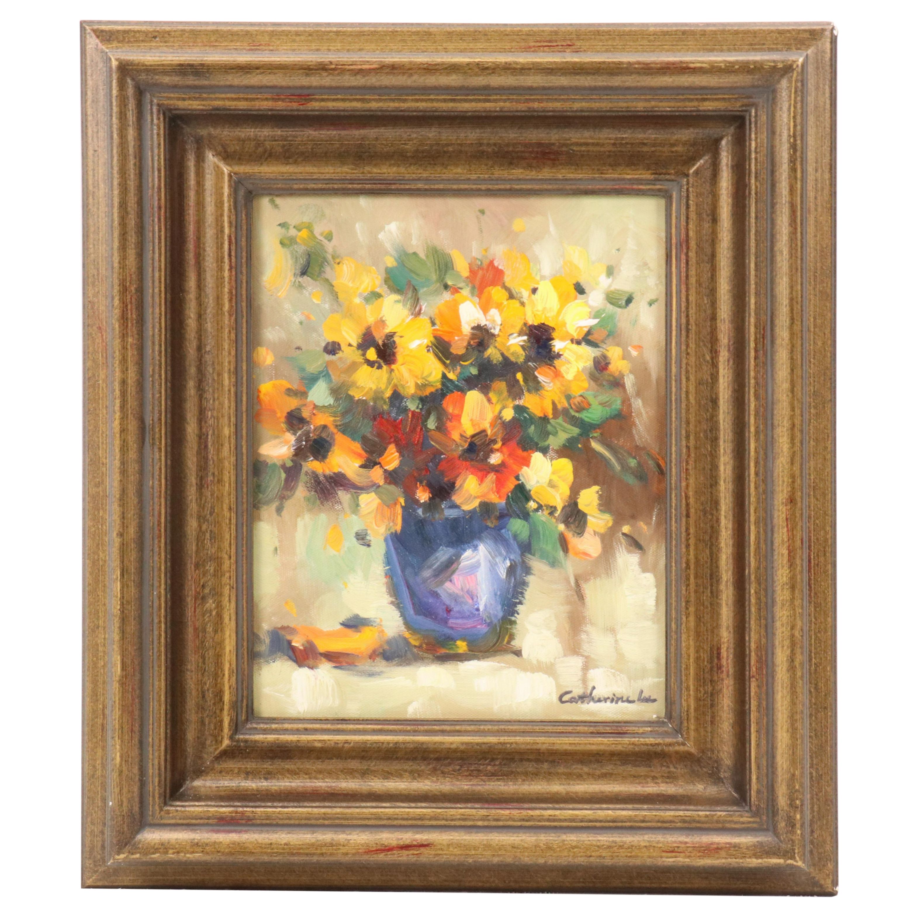 Impressionist Style Floral Still Life Painting, Late 20th Century