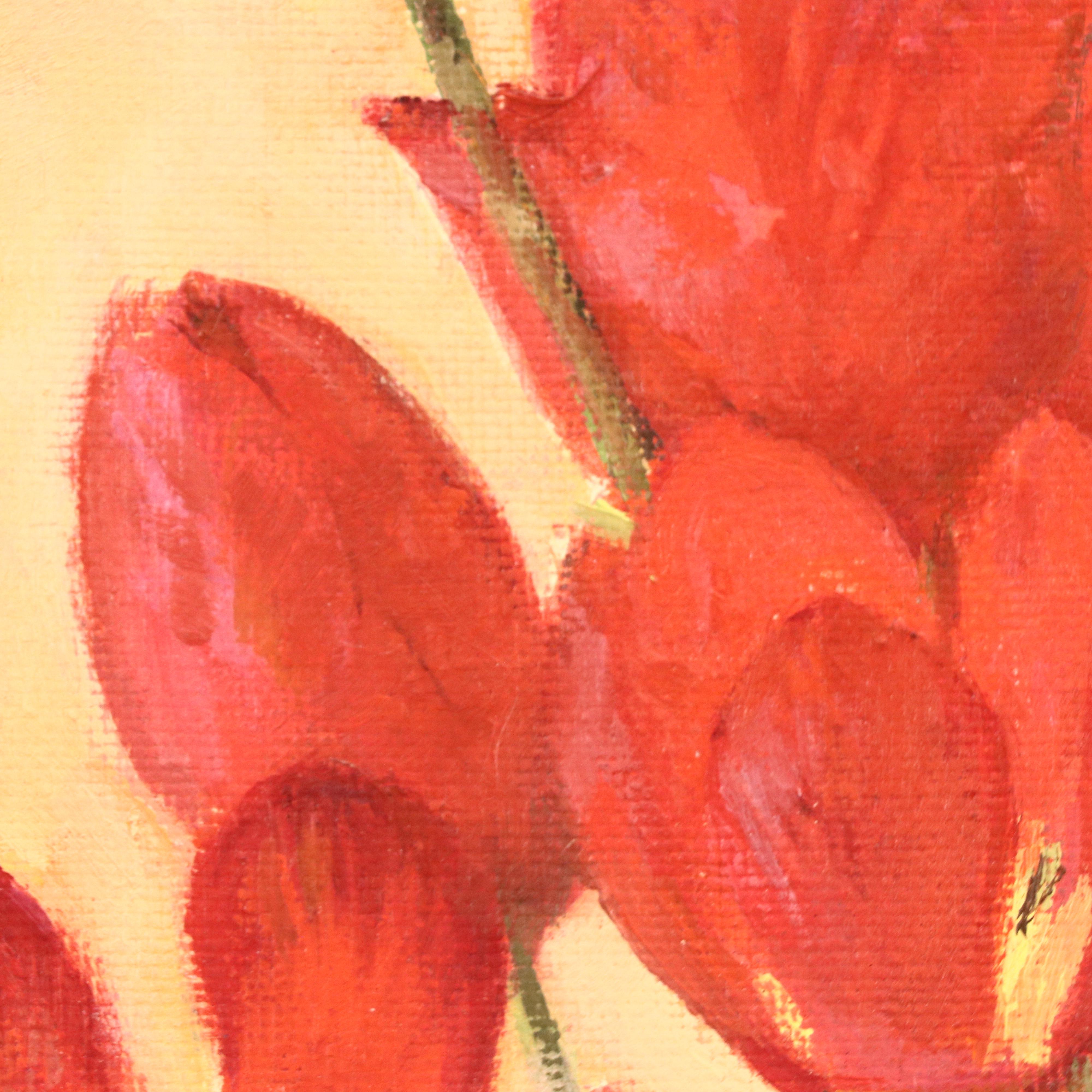 Sibijakova Ludmila Floral Still Life Oil Painting of Tulips "тюльпаны," 1964