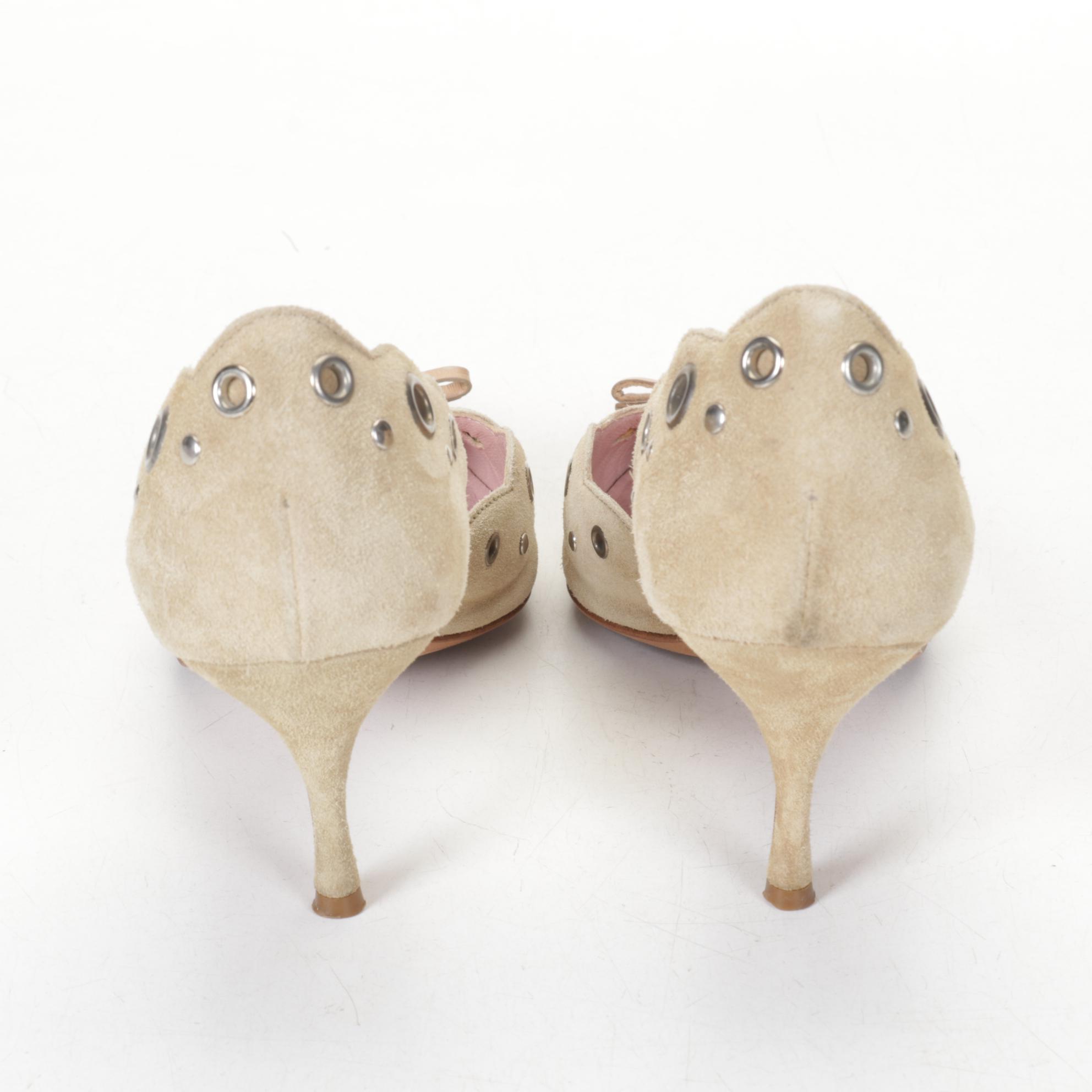 Prada Tan Suede Perforated Eyelet D'orsay Pumps