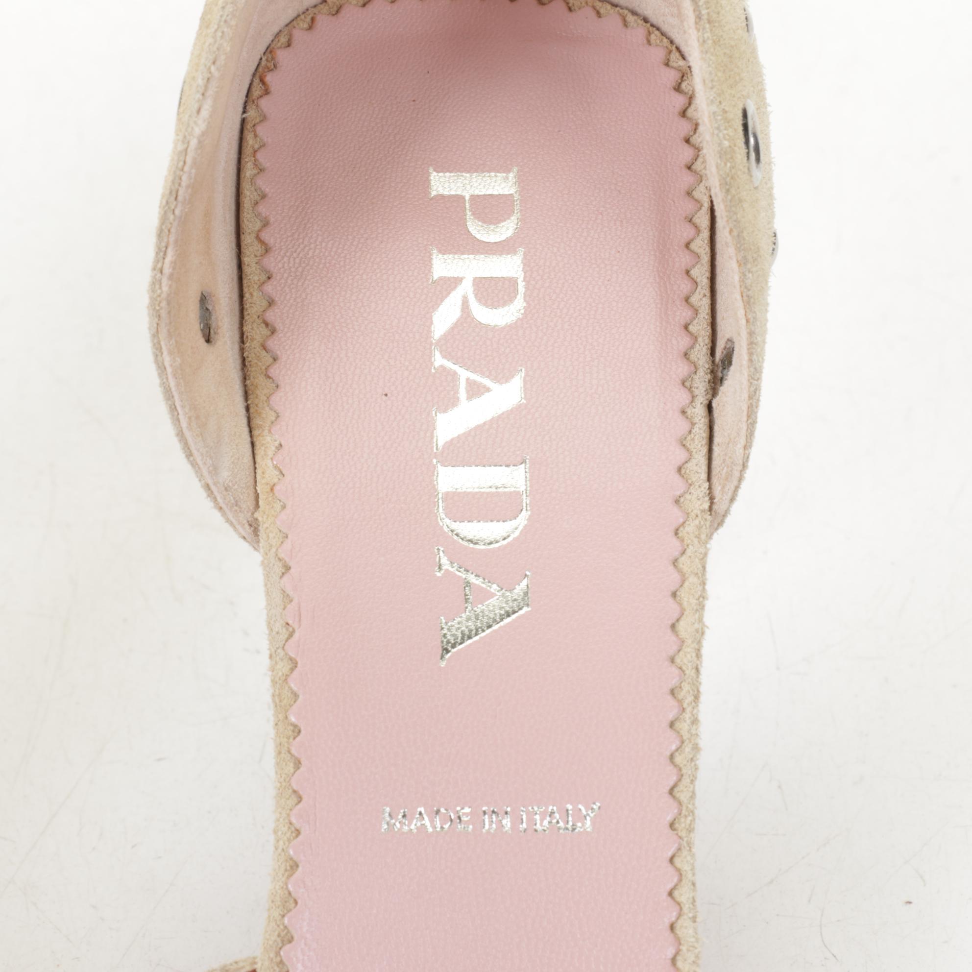 Prada Tan Suede Perforated Eyelet D'orsay Pumps