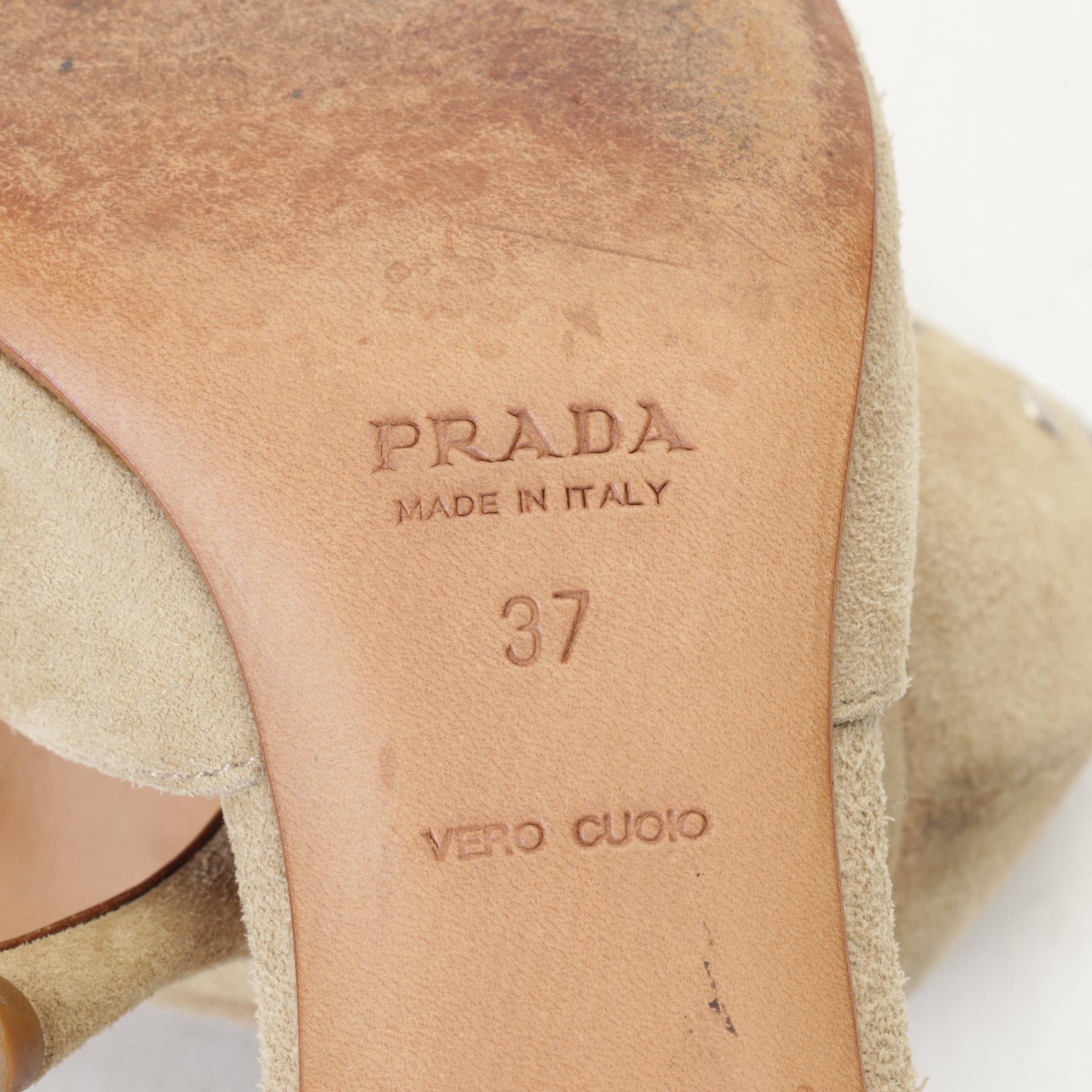 Prada Tan Suede Perforated Eyelet D'orsay Pumps