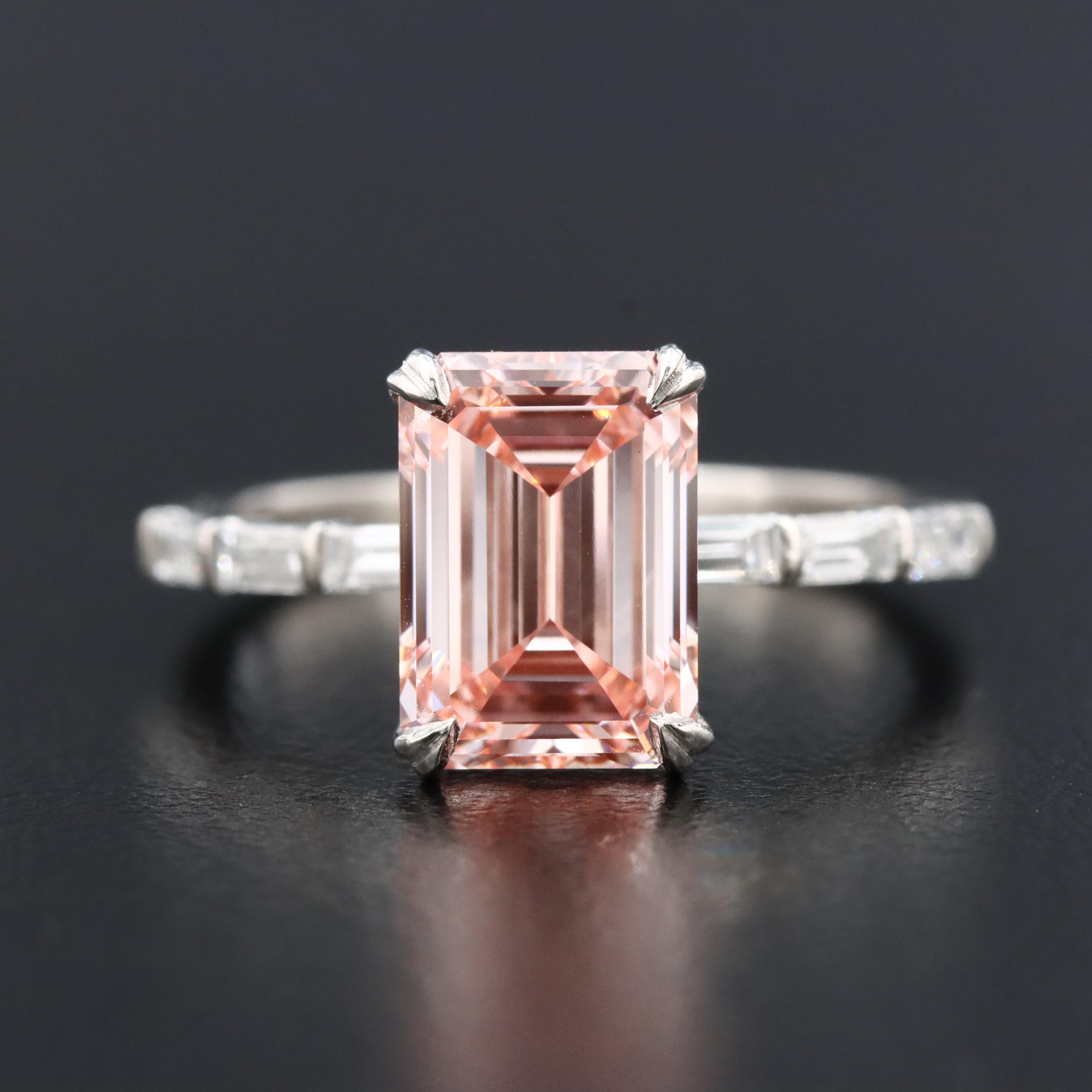 Platinum 3.36 Lab Grown Diamond Ring with Fancy Pink Center and IGI Report