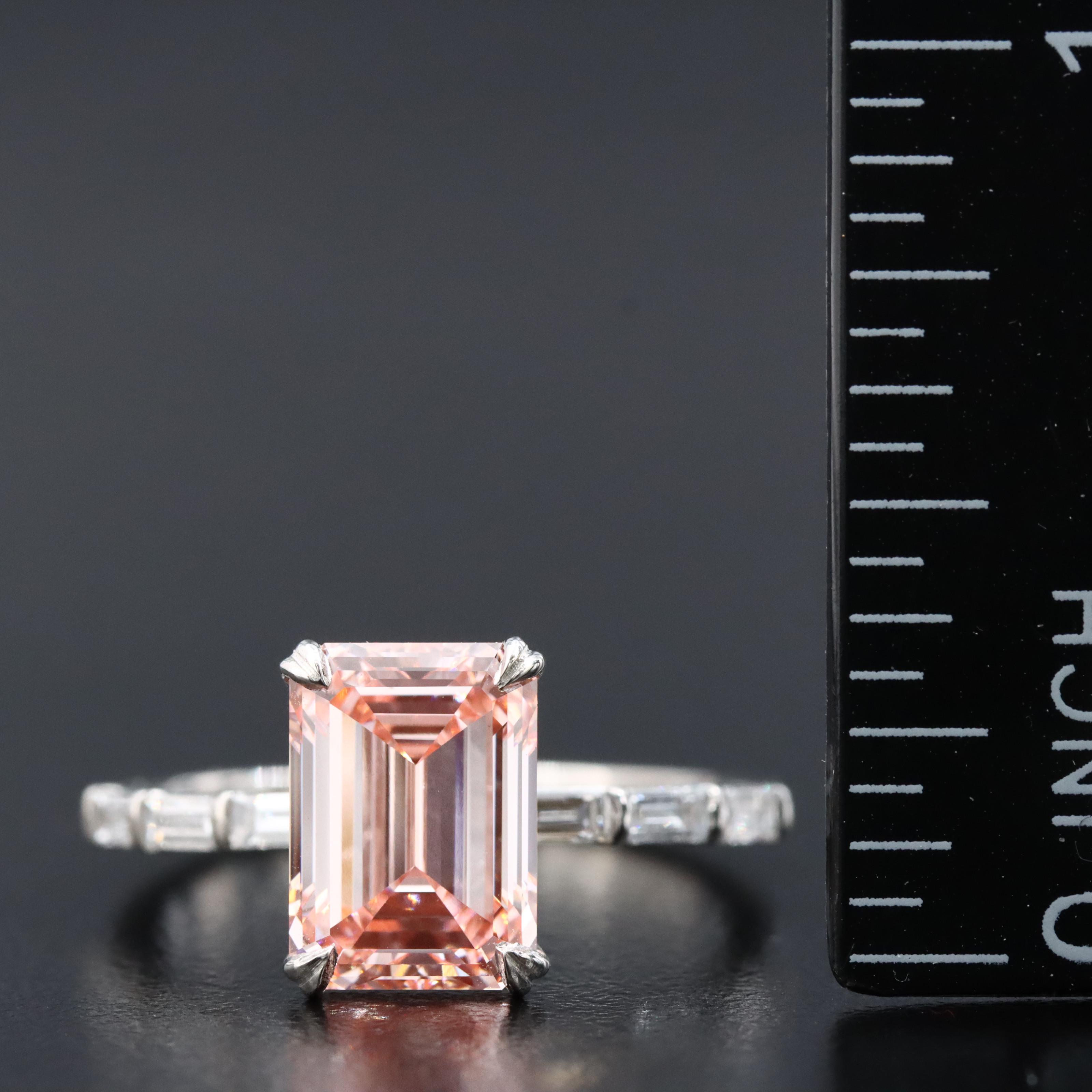 Platinum 3.36 Lab Grown Diamond Ring with Fancy Pink Center and IGI Report