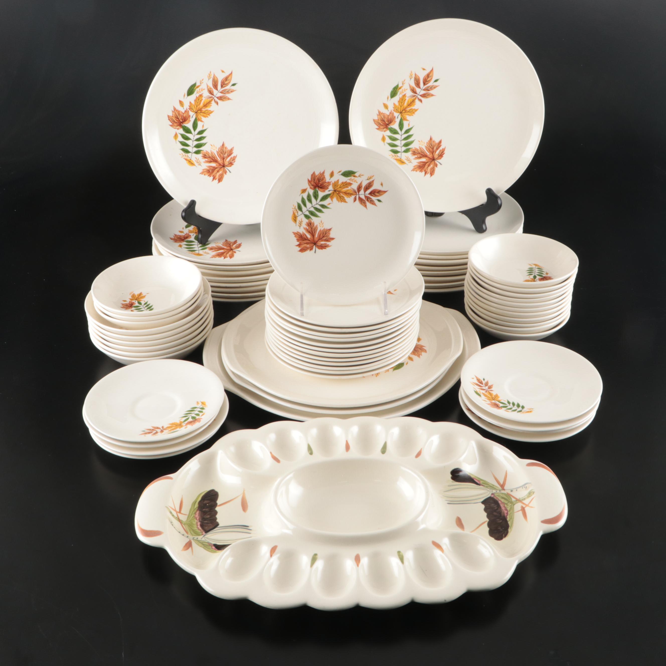 Salem "Autumn Leaves" Ceramic Dinnerware with Red Wing Pottery Deviled Egg Tray