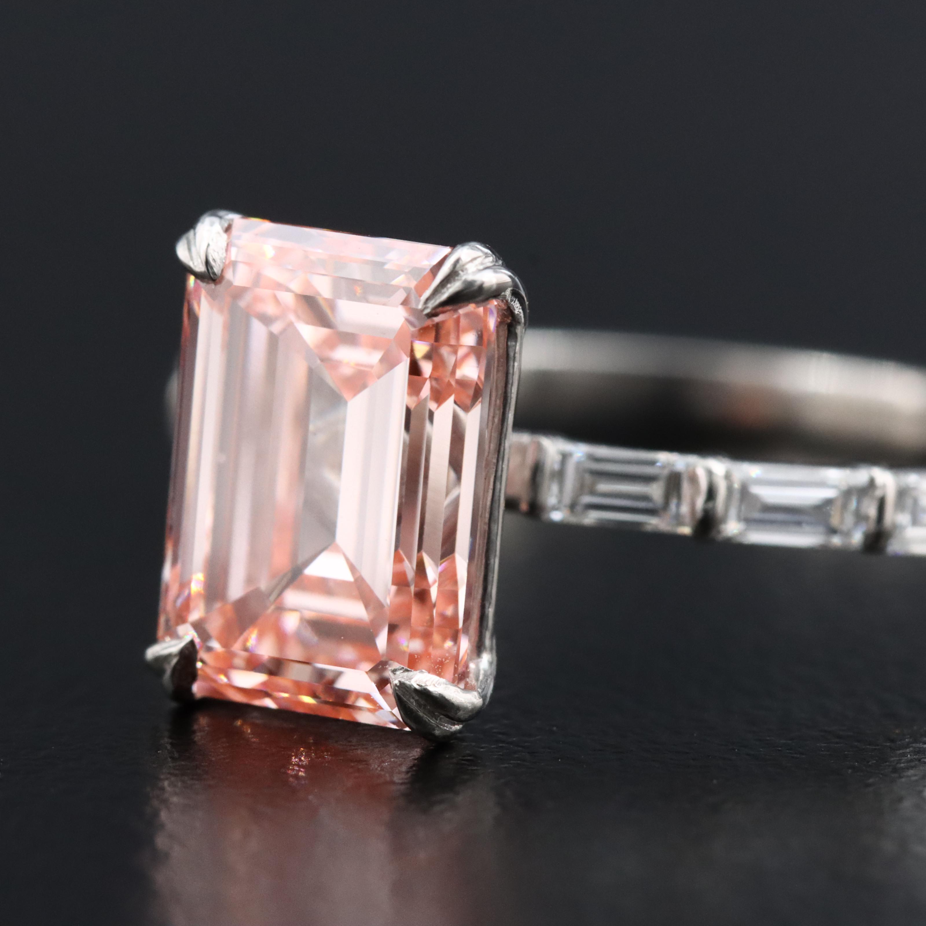 Platinum 3.36 Lab Grown Diamond Ring with Fancy Pink Center and IGI Report