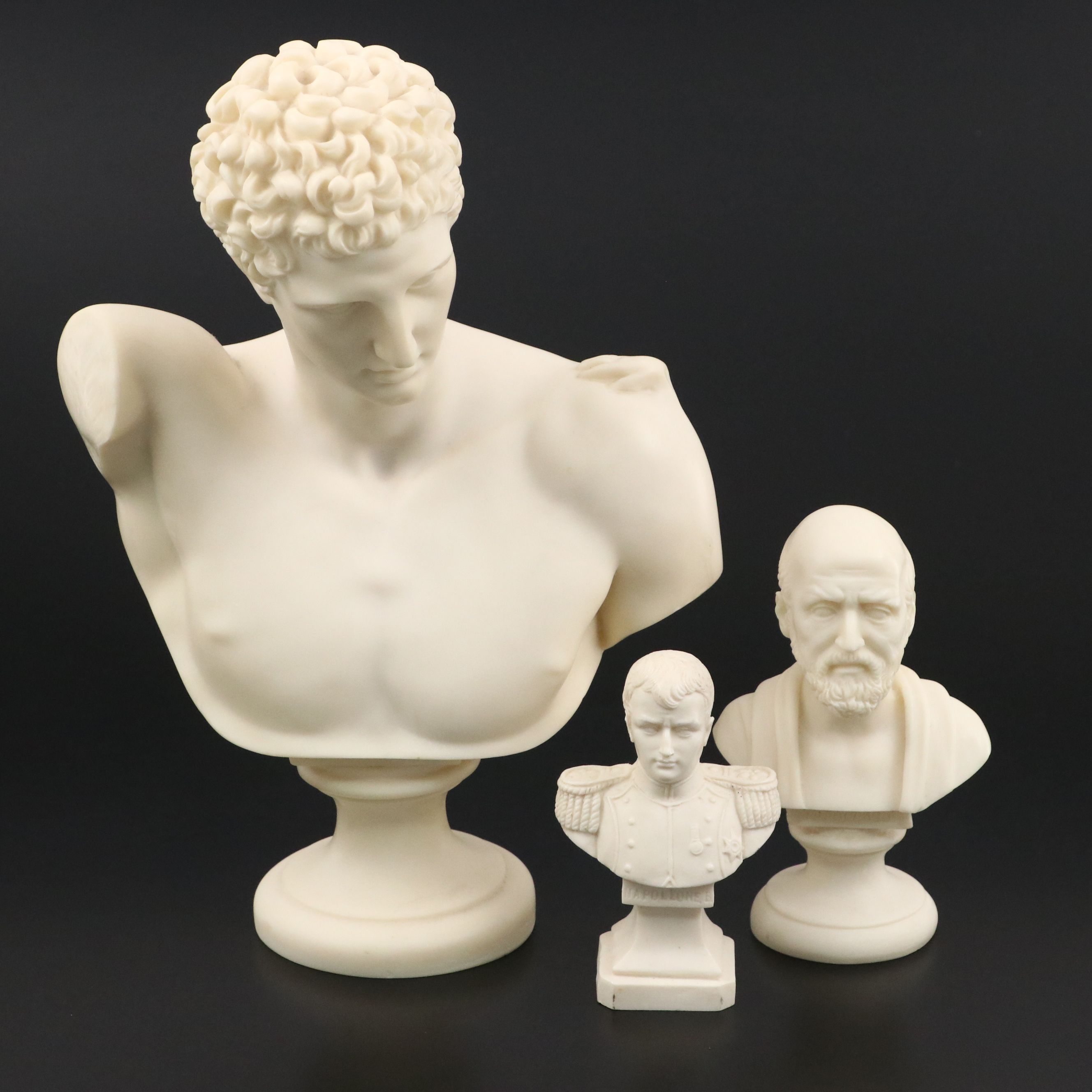 Resin Busts After Praxitiles' "Hermes" with Busts of Hippocrates and Napoleon