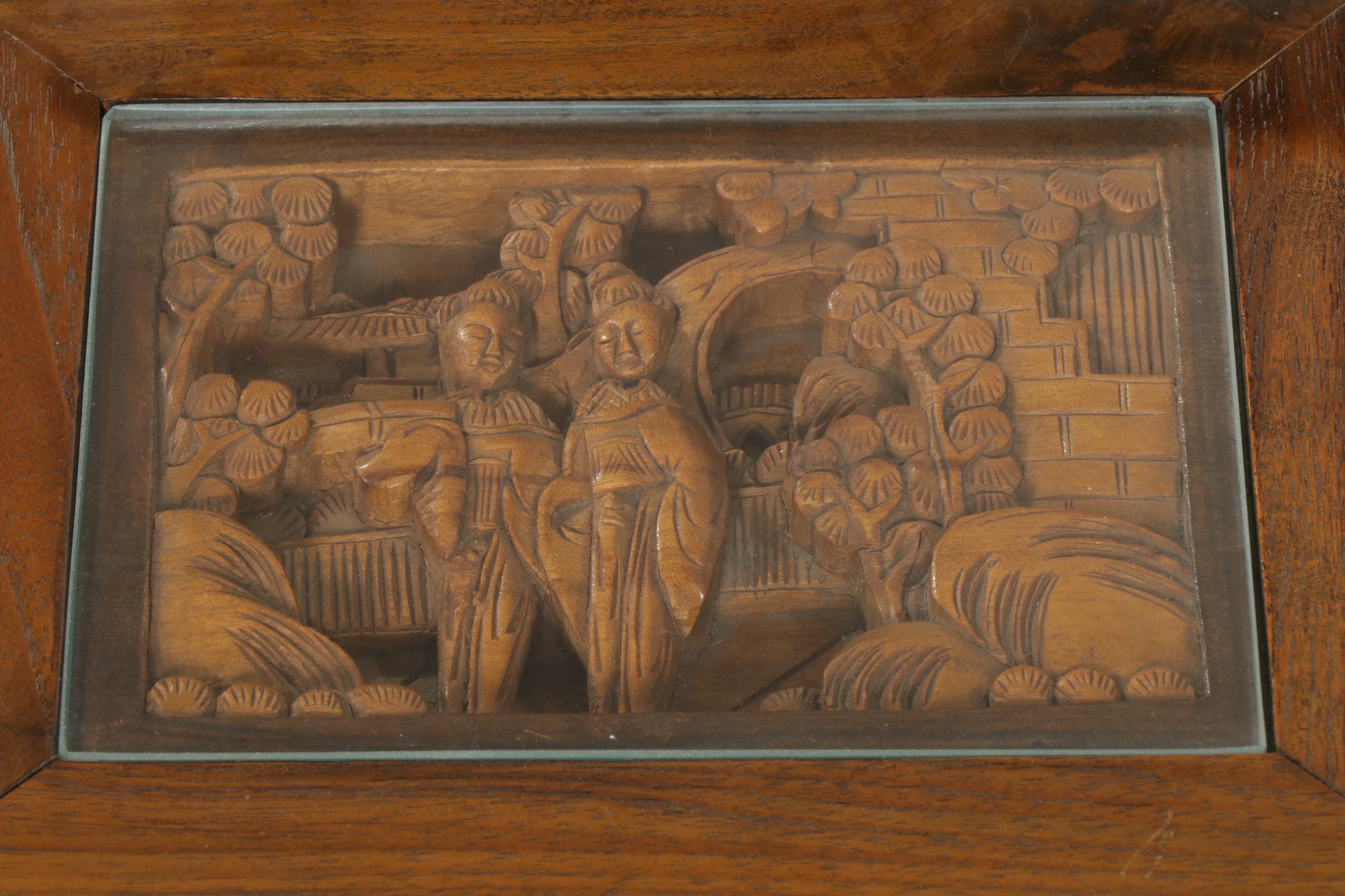 Chinese Style Hand-Carved Glass-Top Nesting Tables, Set of Four