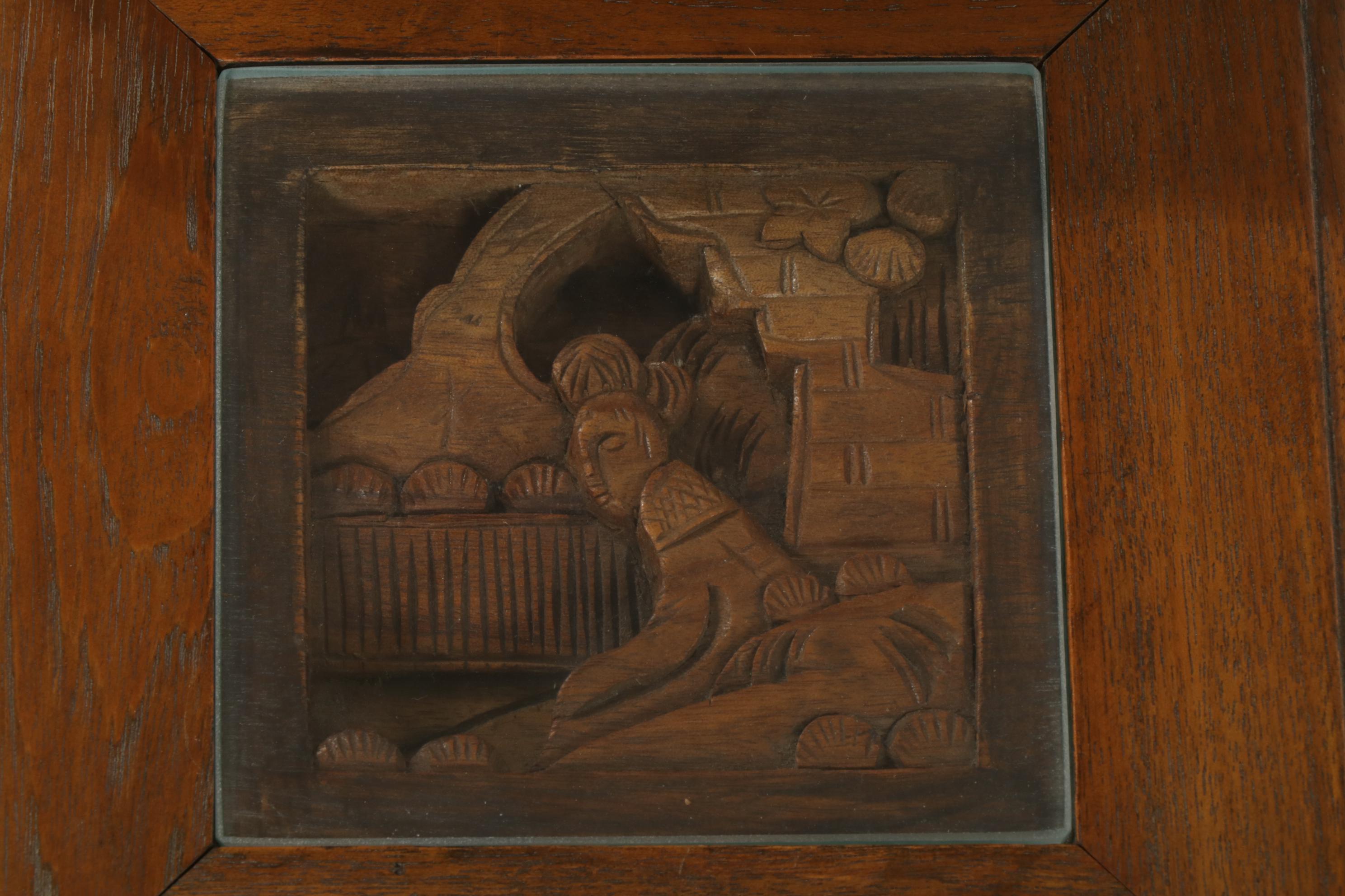 Chinese Style Hand-Carved Glass-Top Nesting Tables, Set of Four